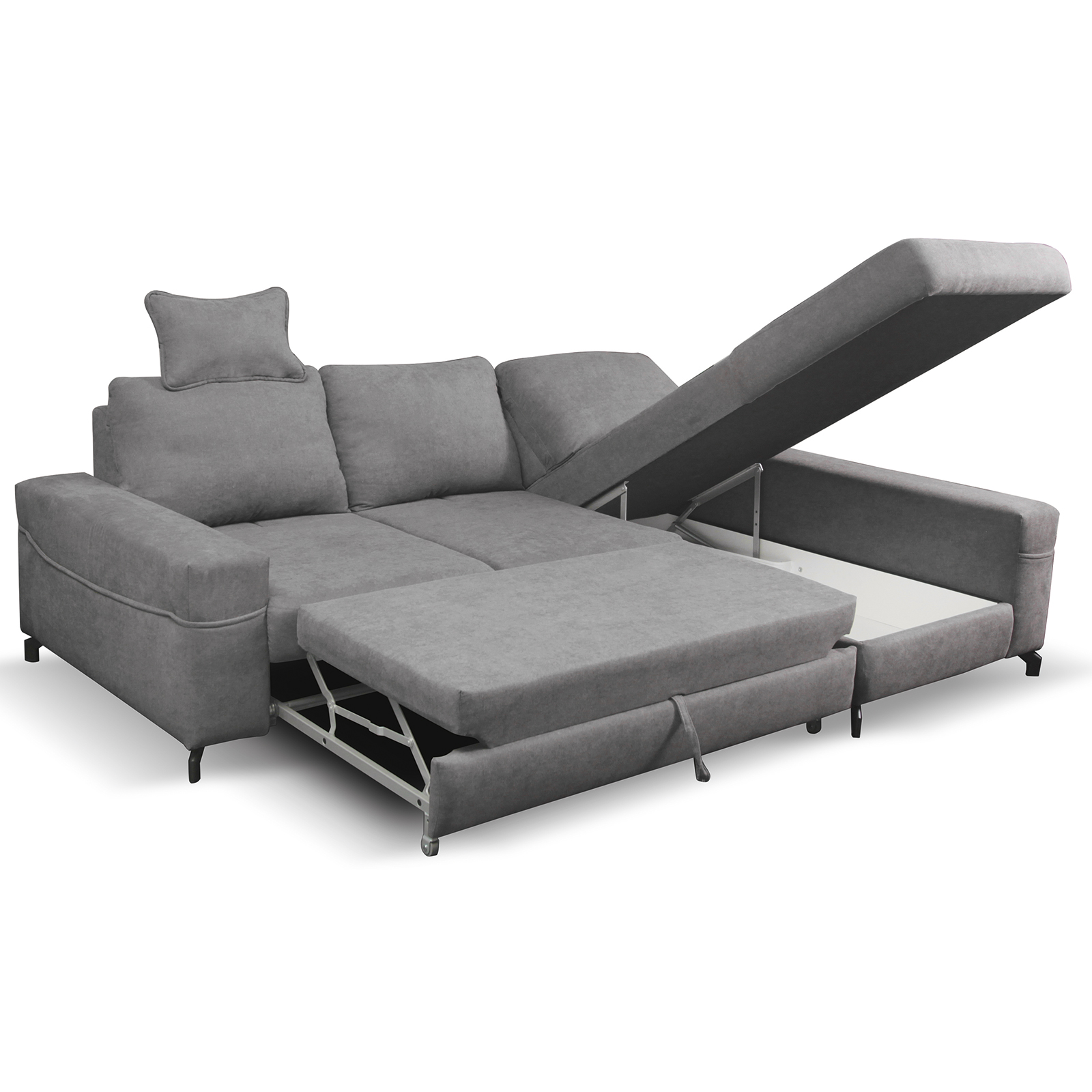 Ecksofa - dunkelgrau - Microfaser - mit Kissen