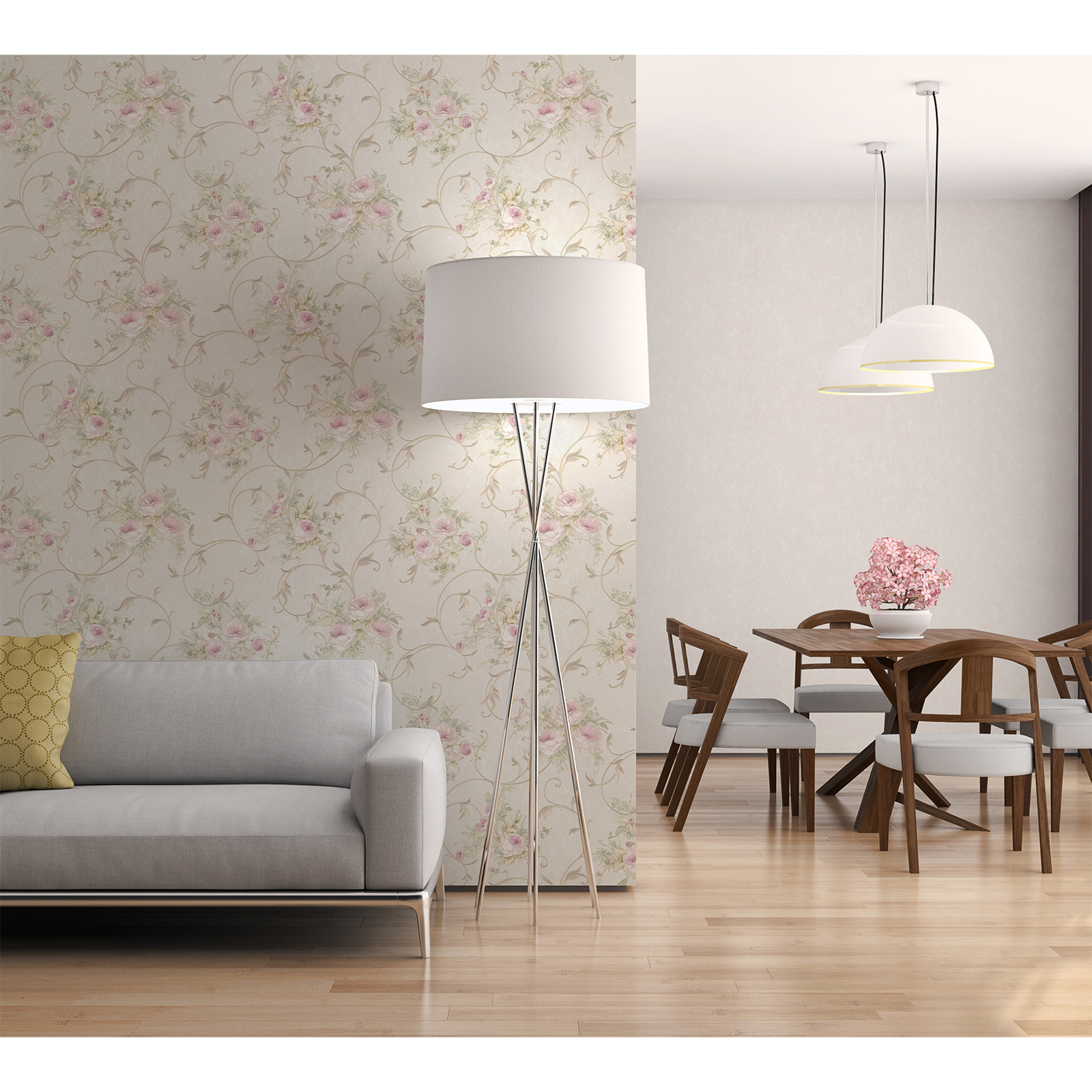Vliestapete ROMANTICA 3 - creme-grün-rosa - 10 Meter