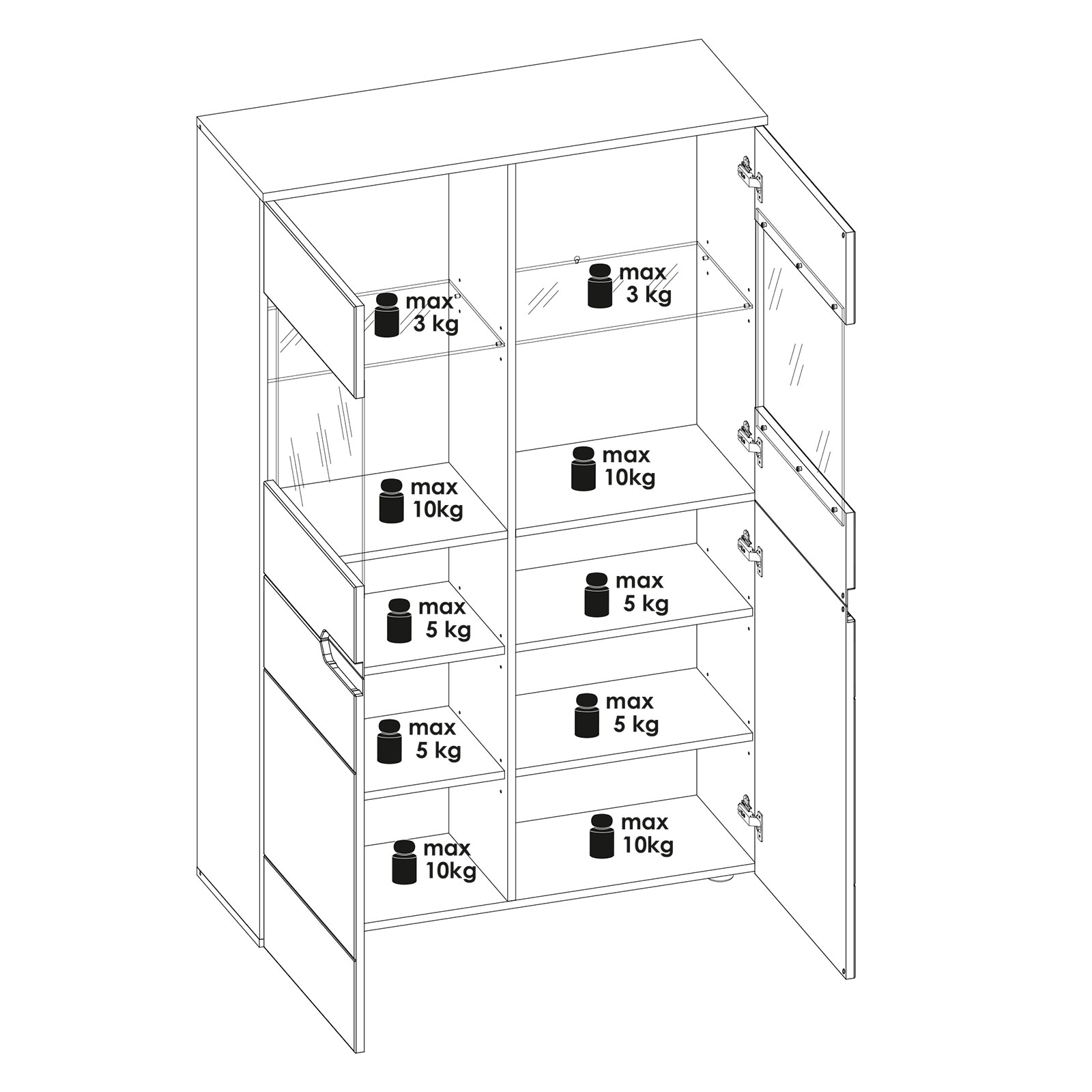 Highboardvitrine - weiß Hochglanz - 100 cm