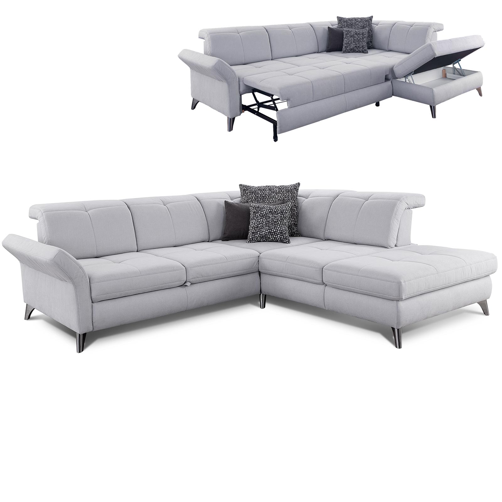 Ecksofa - silver - Microfaser - Liegefunktion
