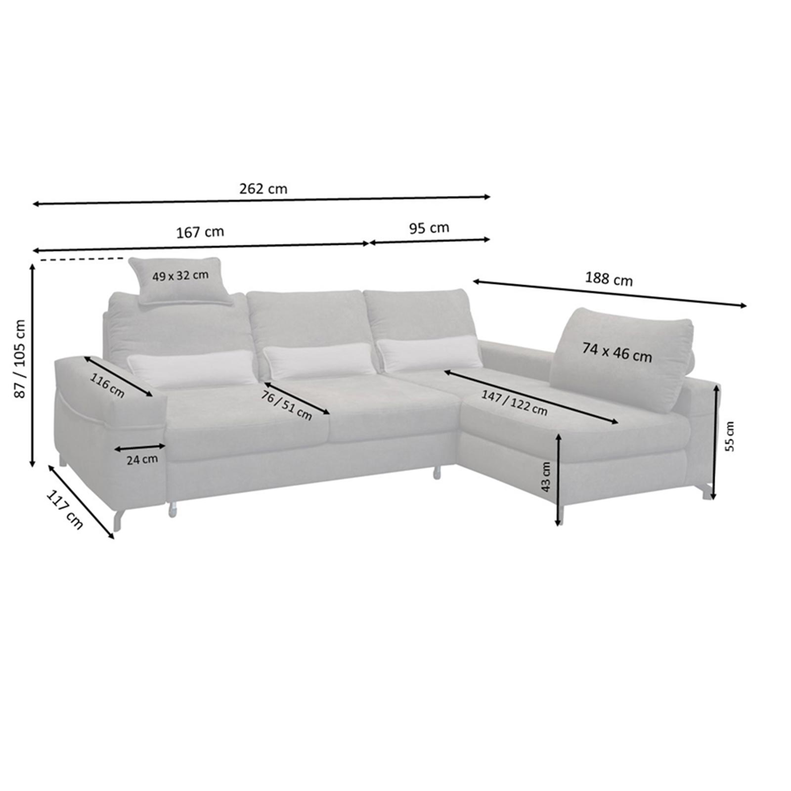Ecksofa - dunkelgrau - Microfaser - mit Kissen