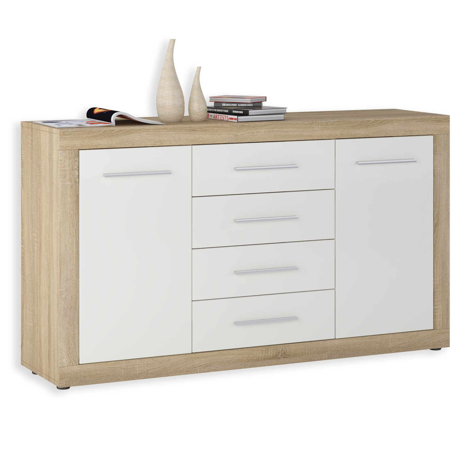 Kommode JANA - Sonoma Eiche-weiß - 155 cm | Kommoden & Sideboards