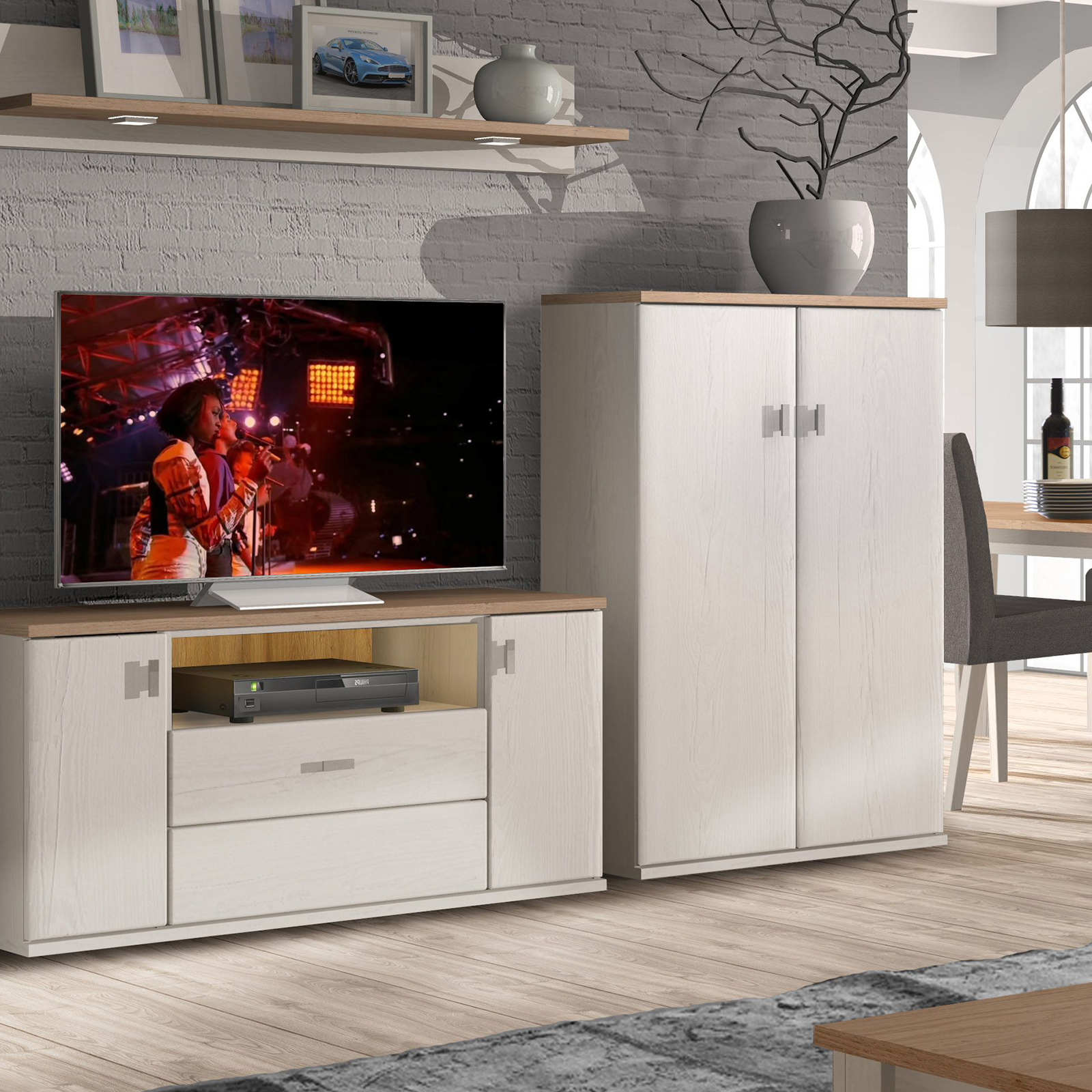 Highboard - Pinie Vintage-Wildeiche - 132 cm hoch