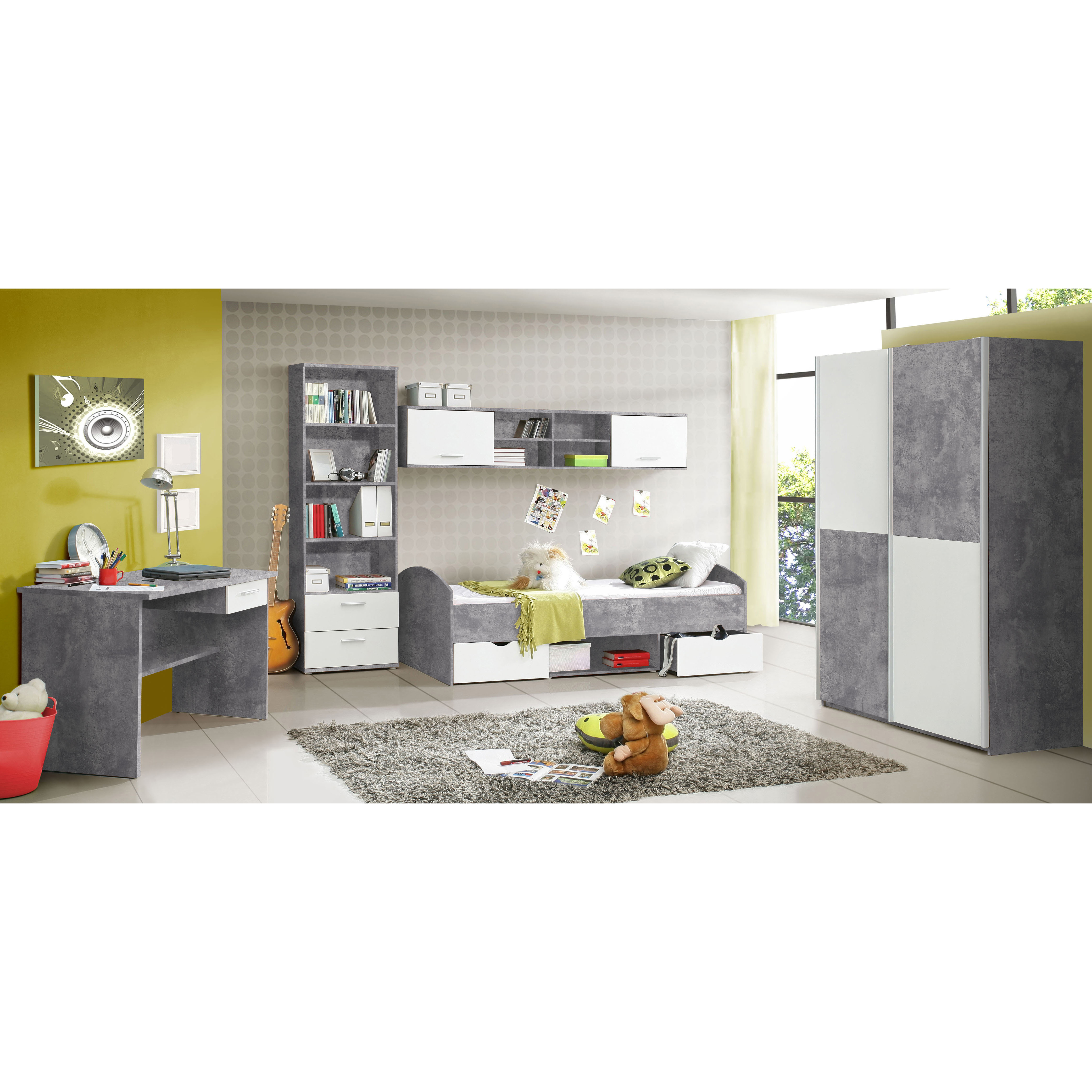 Schwebetürenschrank - Betonoptik - 120 cm