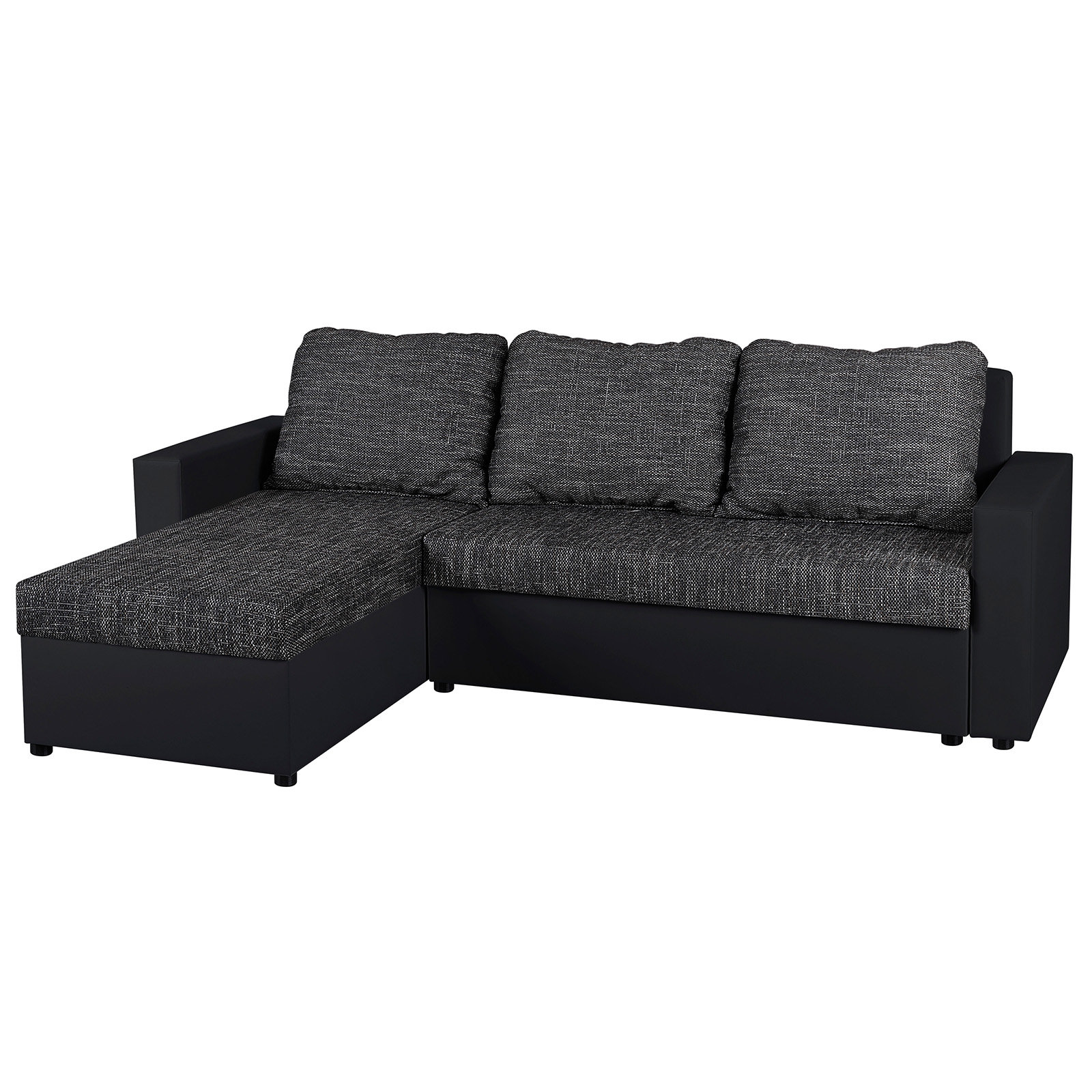 Ecksofa - schwarz - Liegefunktion - Staukasten - Kunstleder