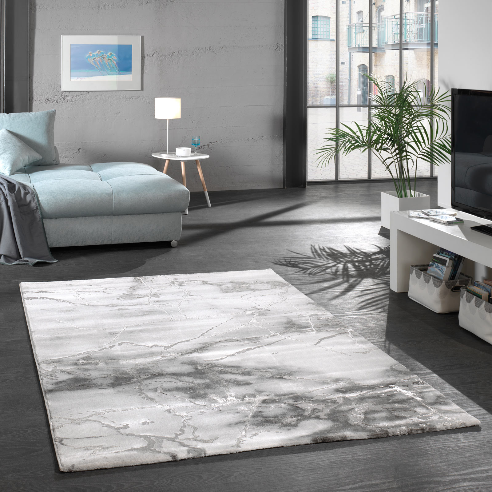 Teppich Weiss Schwarz Marmoriert 120x170 Cm Online Bei