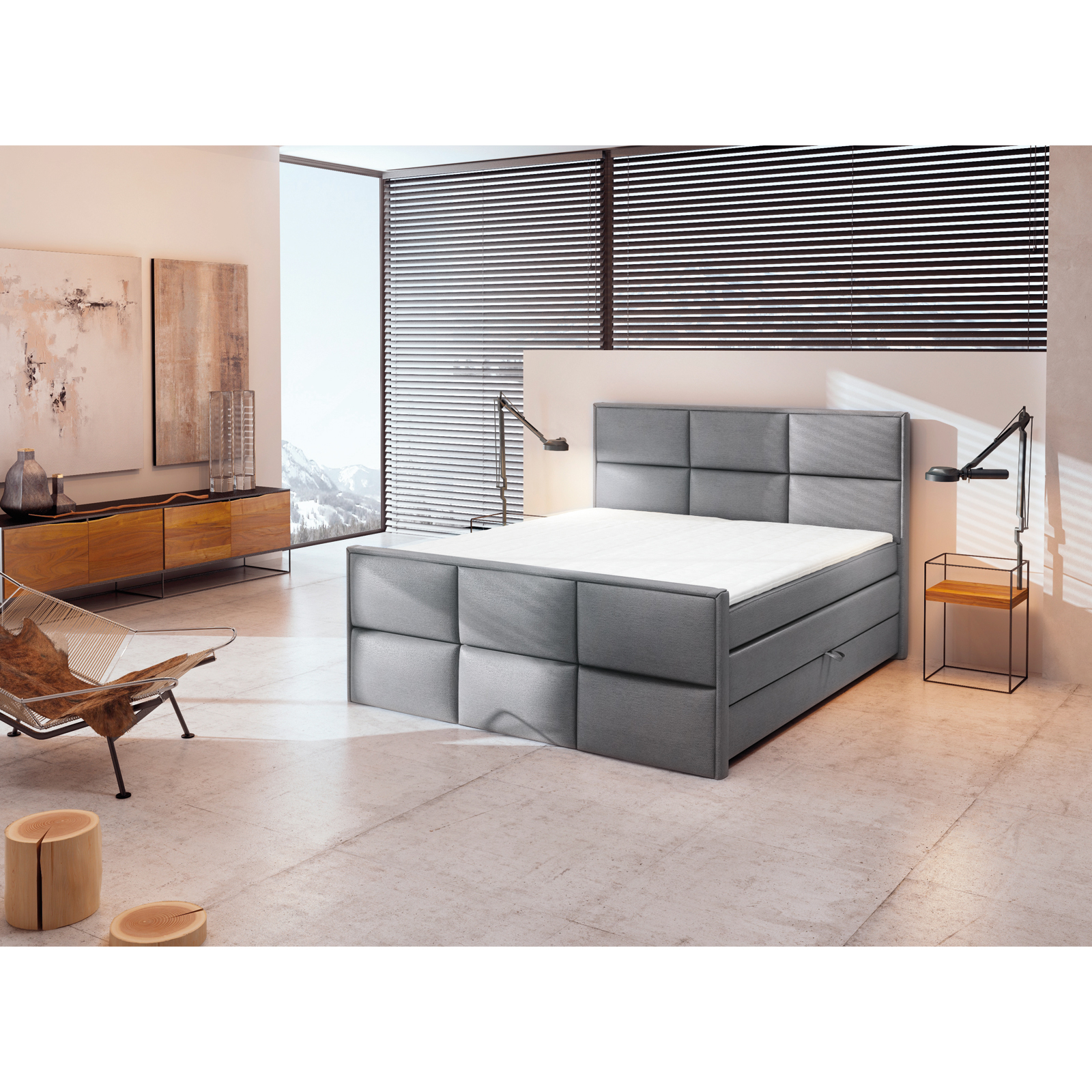 Boxspringbett - H3 - silber - 160x200 cm