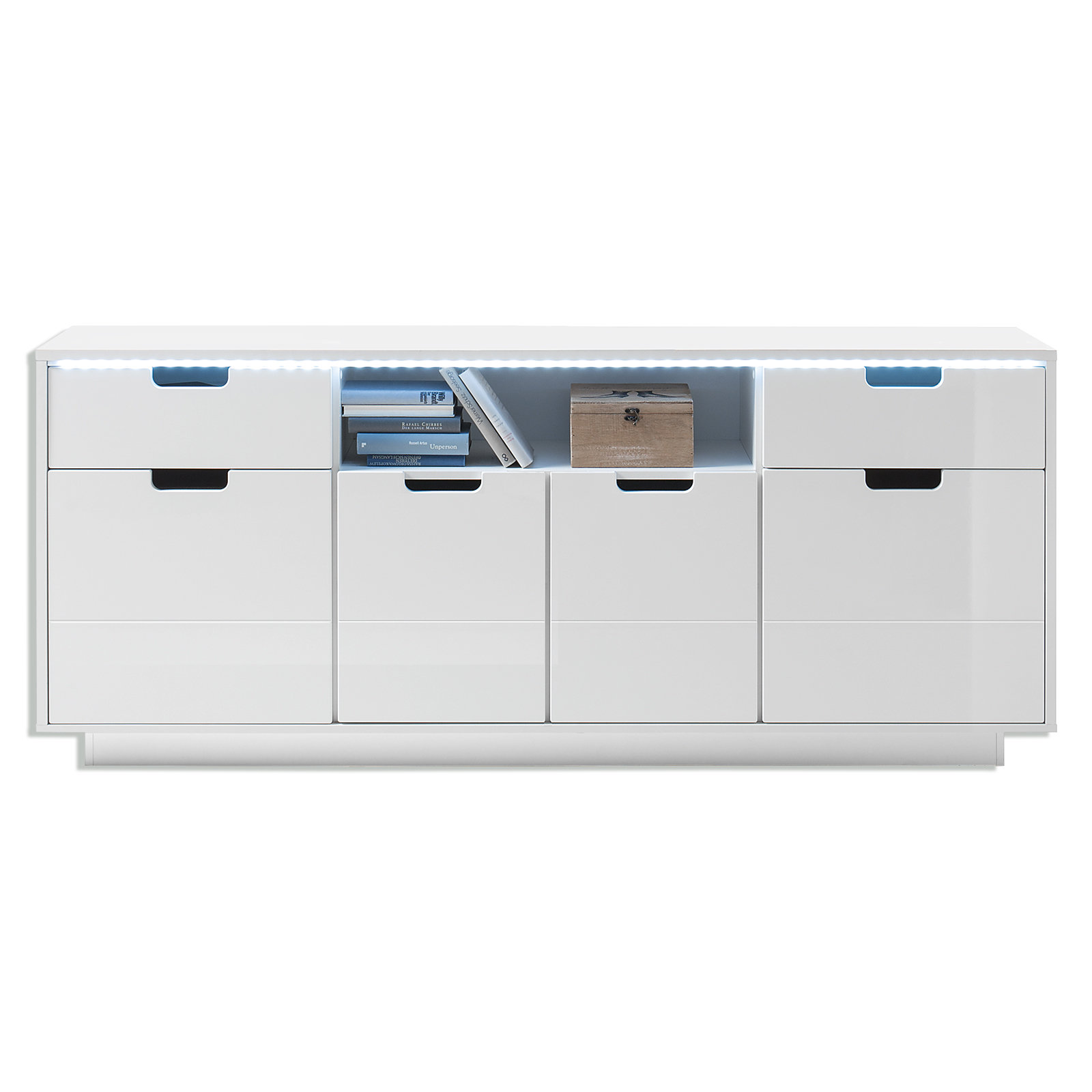 TV-Sideboard - weiß Hochglanz - mit LED-Leiste - 198 cm breit