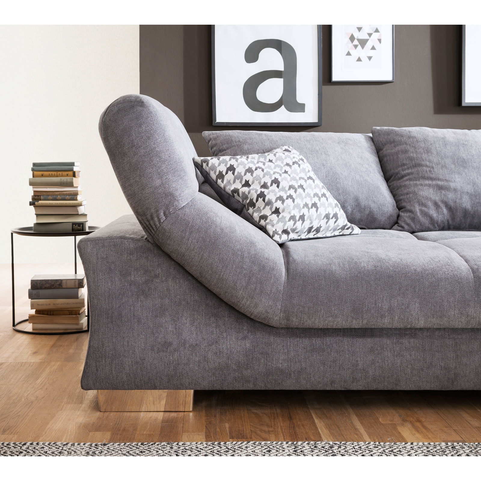 Ecksofa - anthrazit - Ottomane rechts