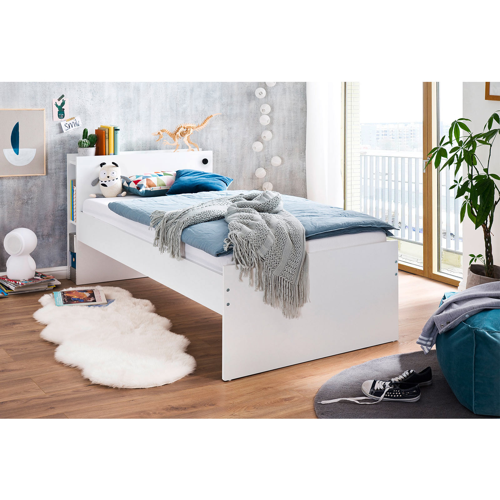 Einzelbett - weiß - USB-Port - 90x200 cm