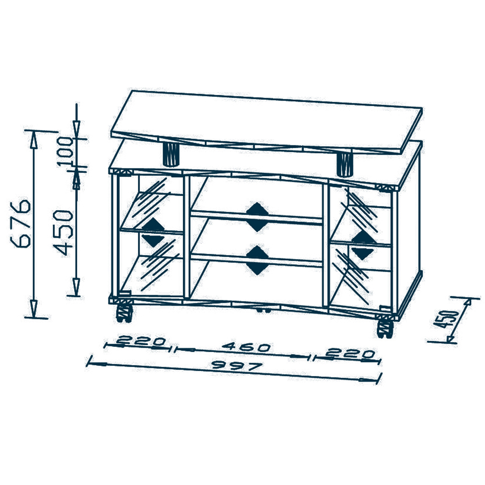 TV-Rack - Sonoma Eiche - Alu - Glastüren