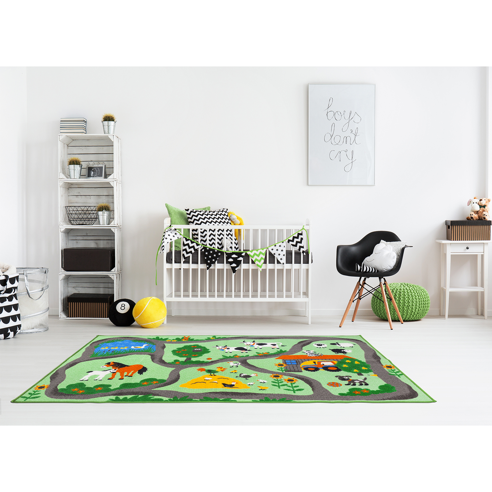 Kinderteppich - Bauernhof - grün - 133x190 cm