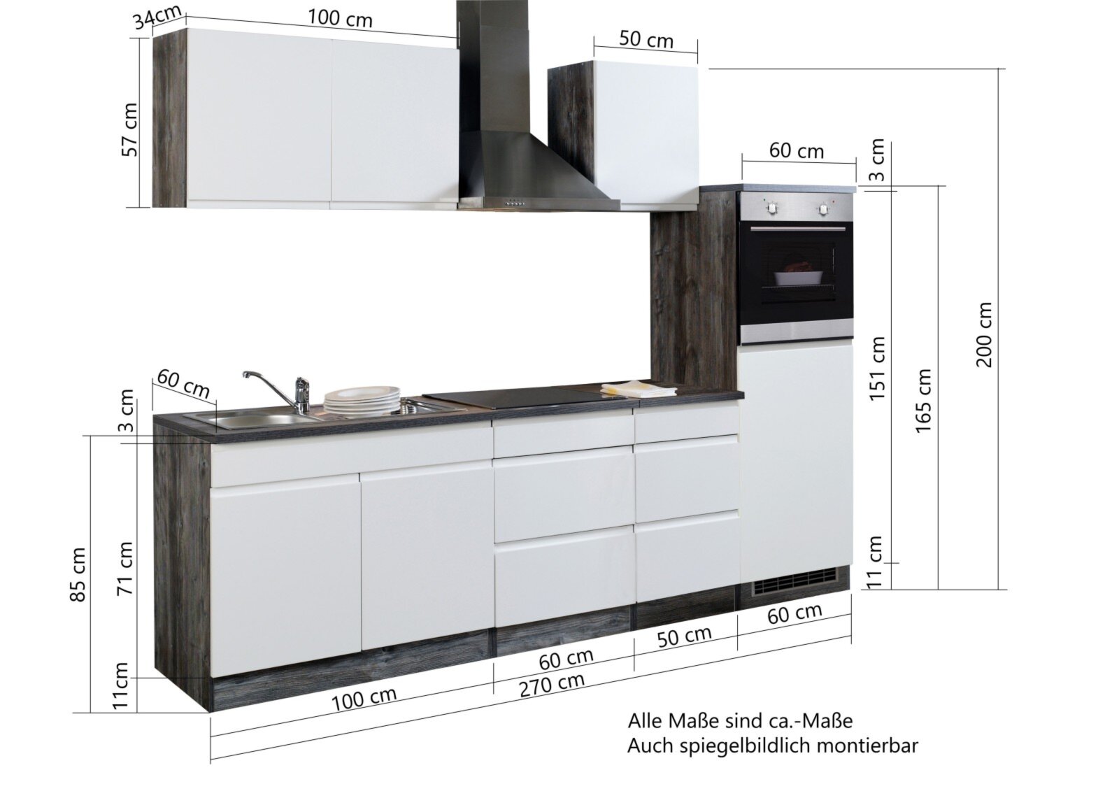 Küchenblock WIEN - weiß Hochglanz-Eiche Vintage - 270 cm | Online bei  ROLLER kaufen