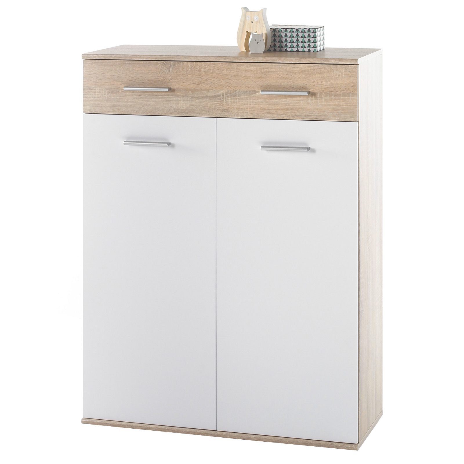 Schuhschrank - Sonoma Eiche - weiß - 90 cm breit