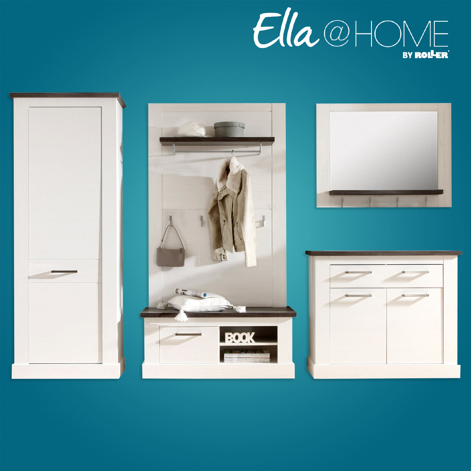 Ella@HOME Garderoben-Set - Pinie weiß - Wenge