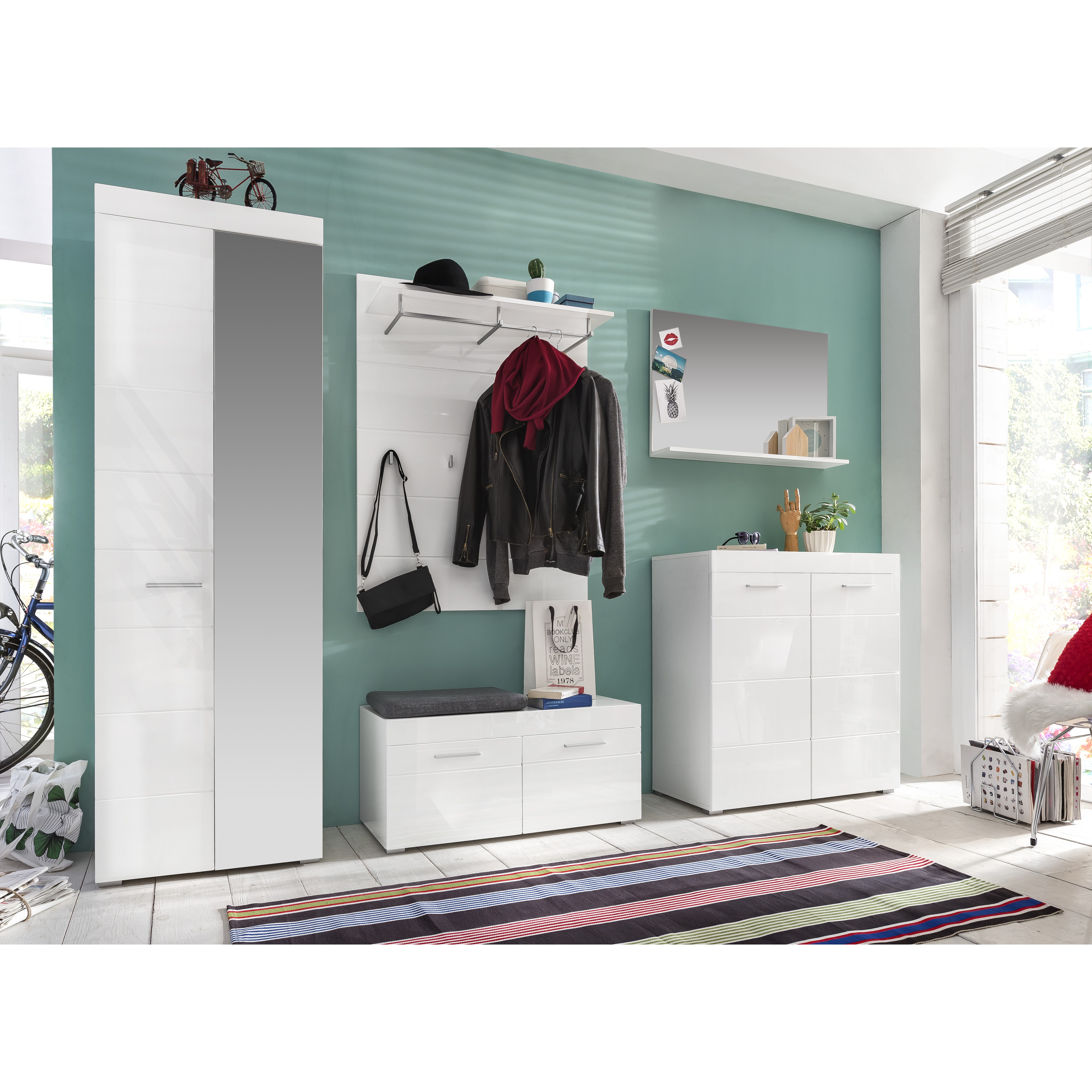Garderobenschrank - weiß Hochglanz - 62 cm breit