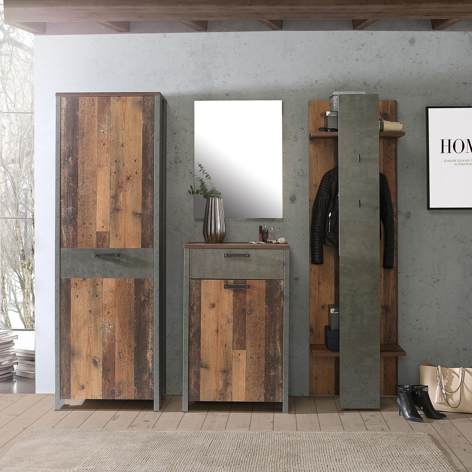 Garderobenschrank - Old Wood Vintage - Betonoptik