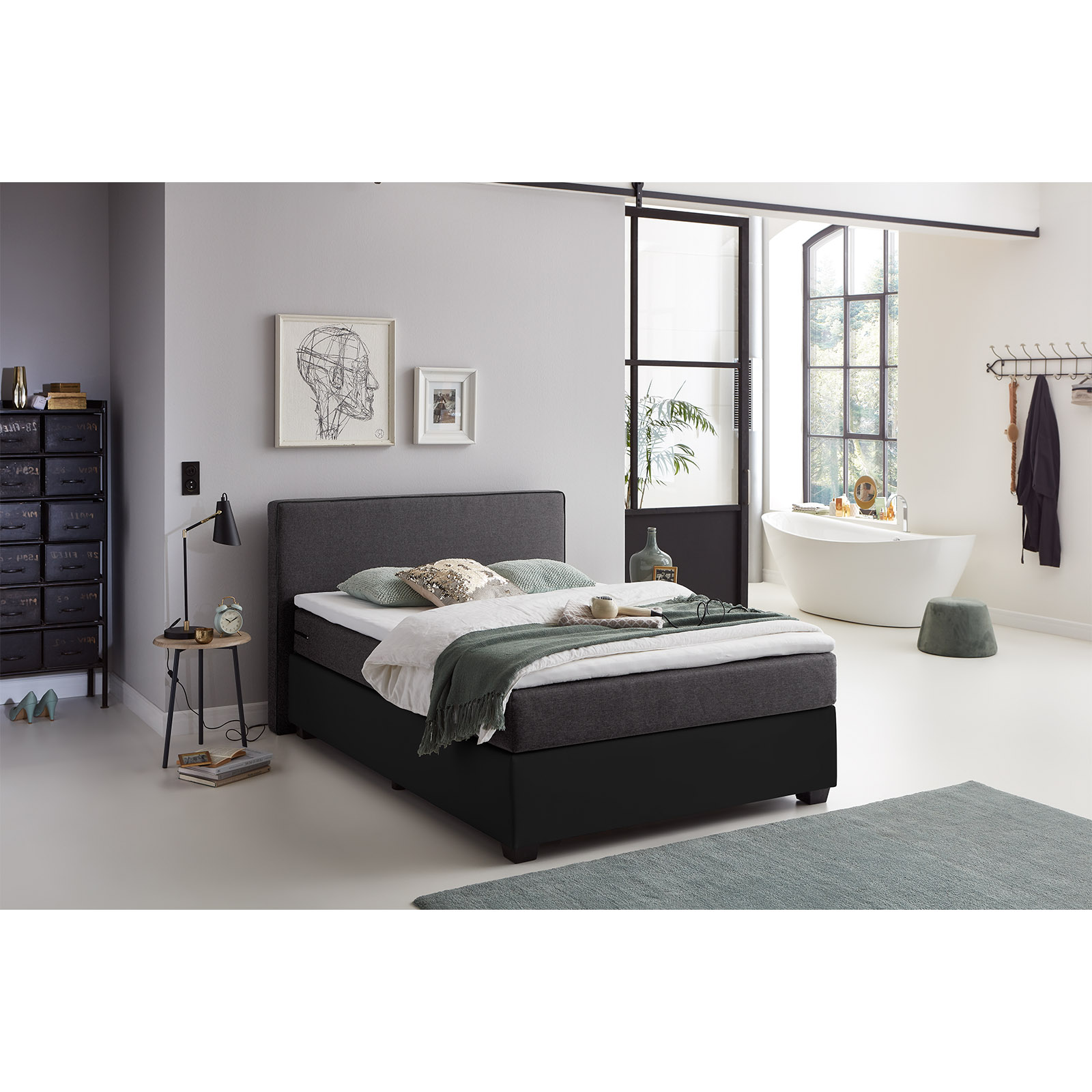 Boxspringbett - schwarz-grau - H2 - 140x200 cm