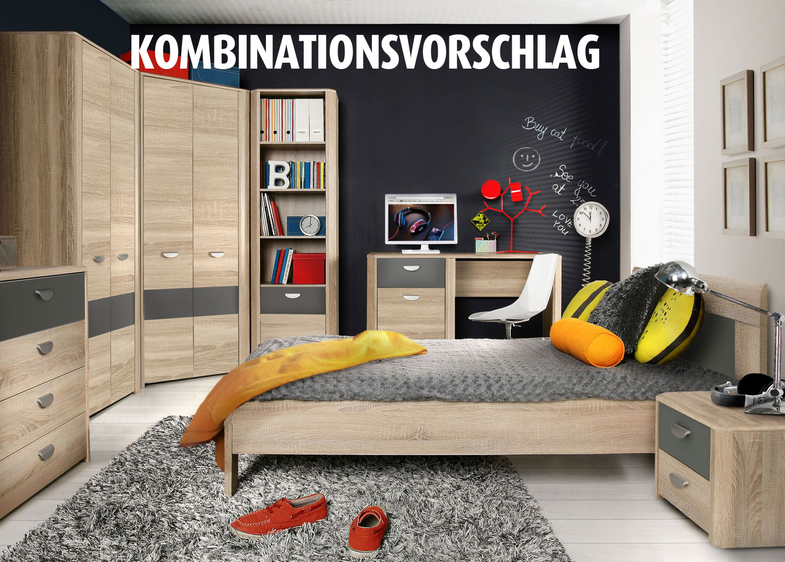 Kleiderschrank - Sonoma Eiche-anthrazit