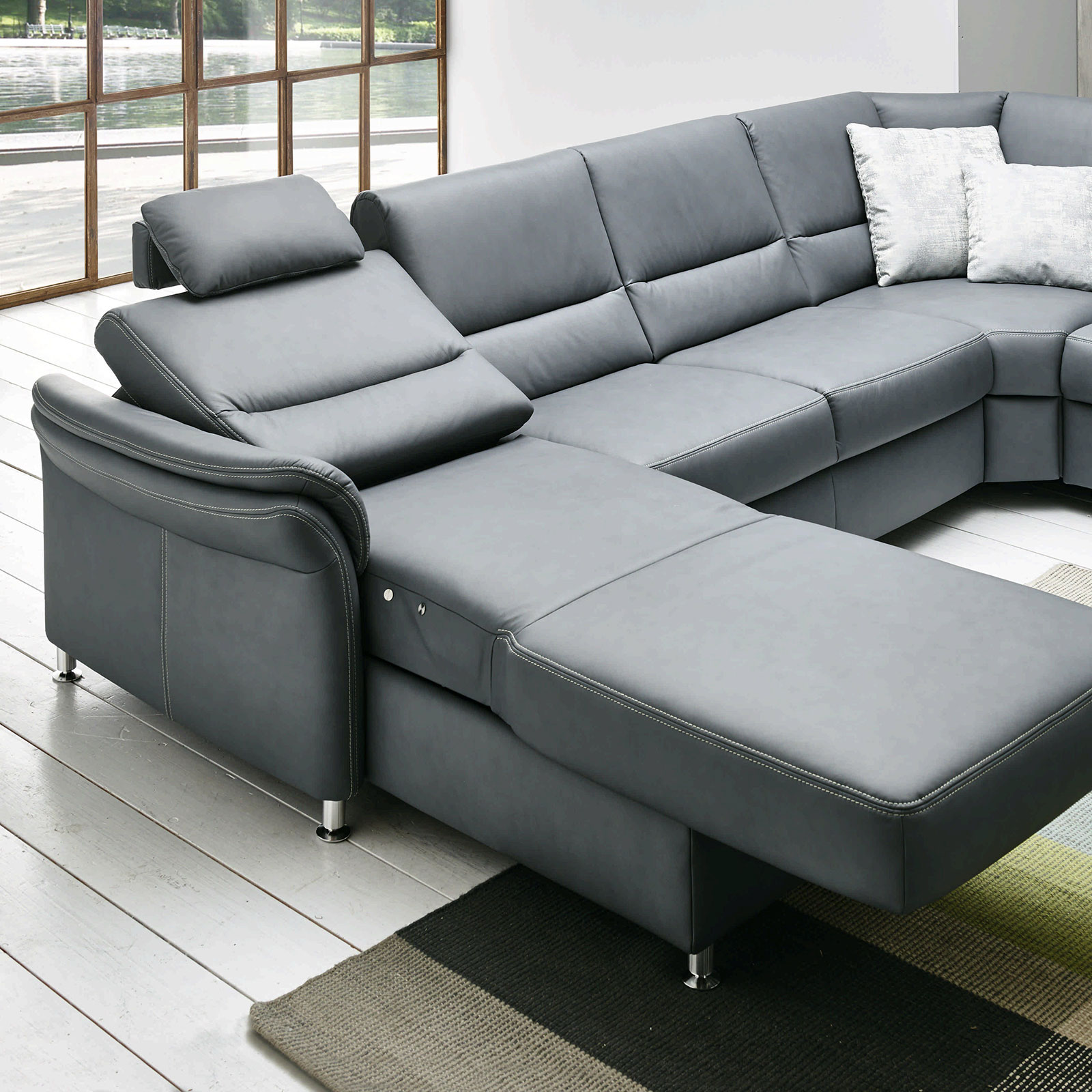 polsterpower Wohnlandschaft - grau - Leder - mit Funktionen - Canapé ...