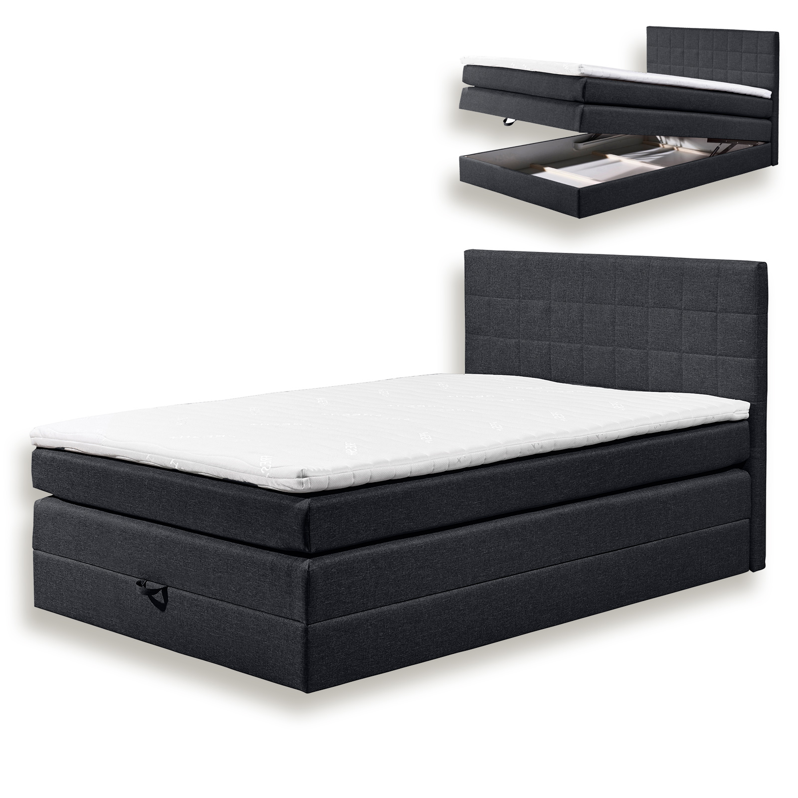 Boxspringbett - schwarz - H2 - 140x200 cm