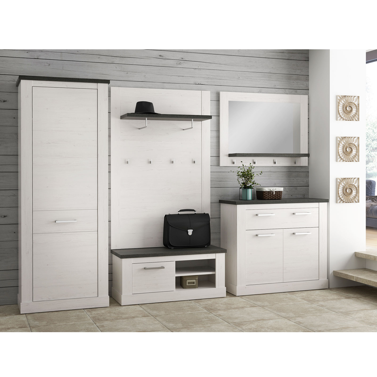 5teiliges GarderobenSet Pinie weiß Touchwood