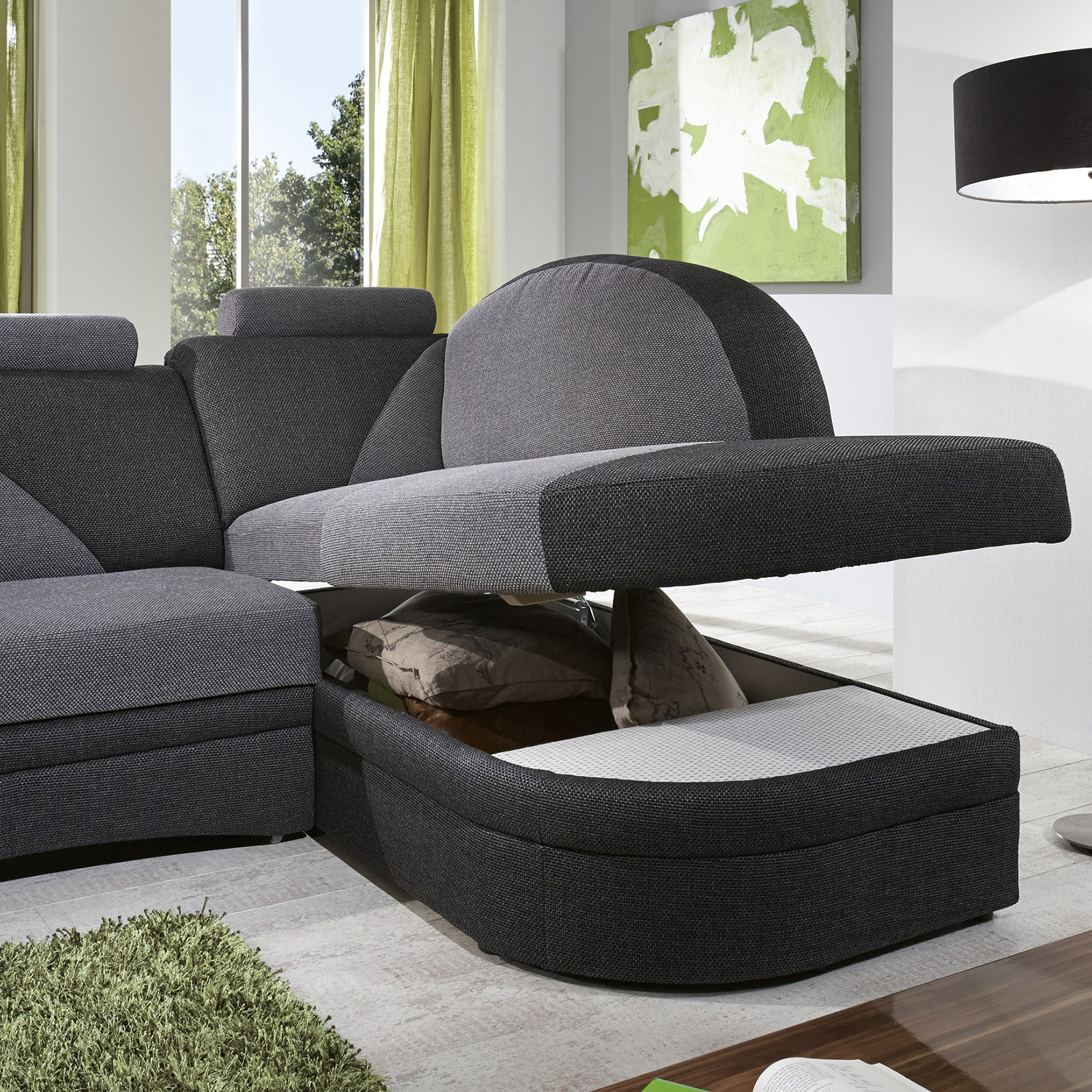 Ecksofa - alu-anthrazit - Liegefunktion - Ottomane rechts | Online bei