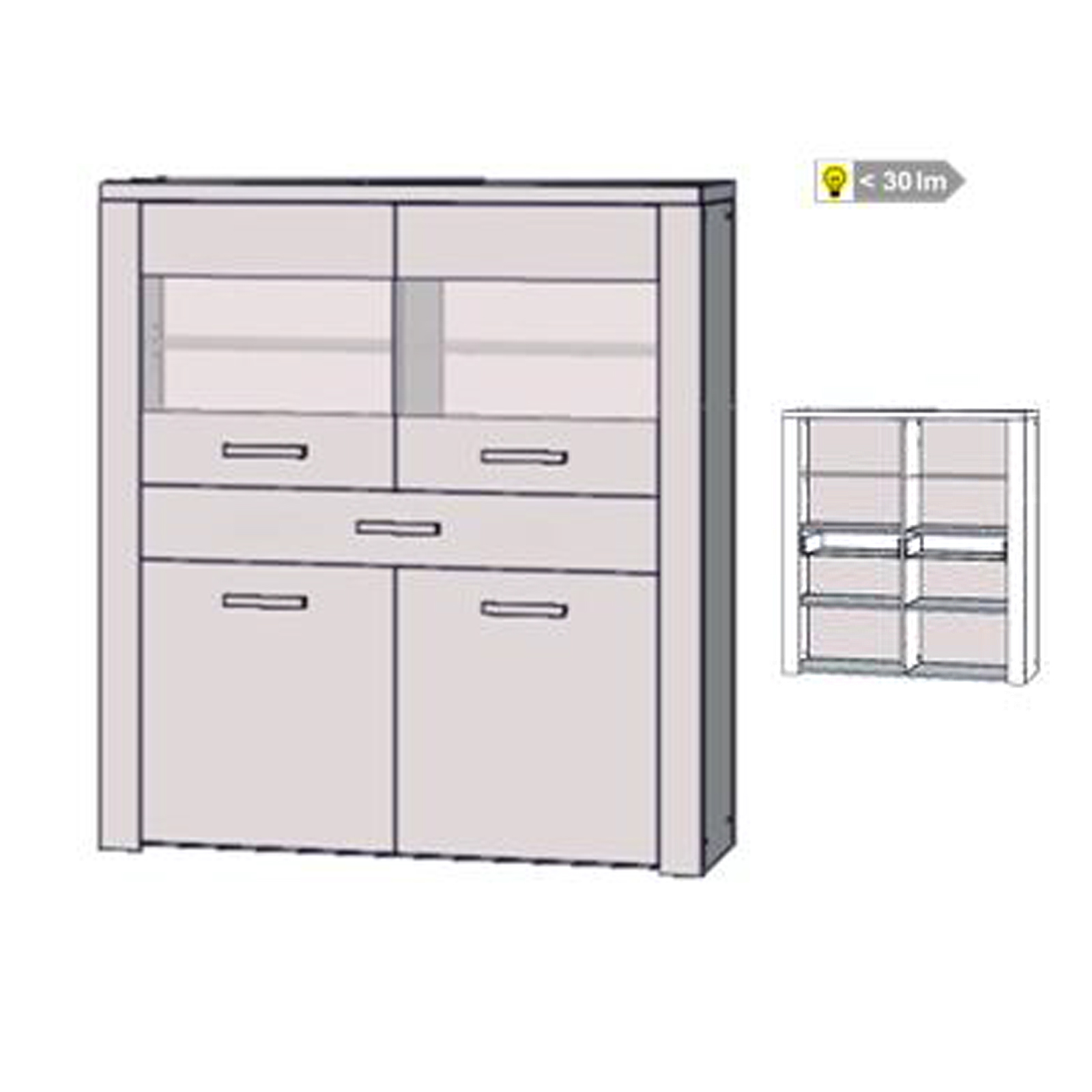 Highboard - Vitrine - Sandeiche - Beleuchtung - 130 cm