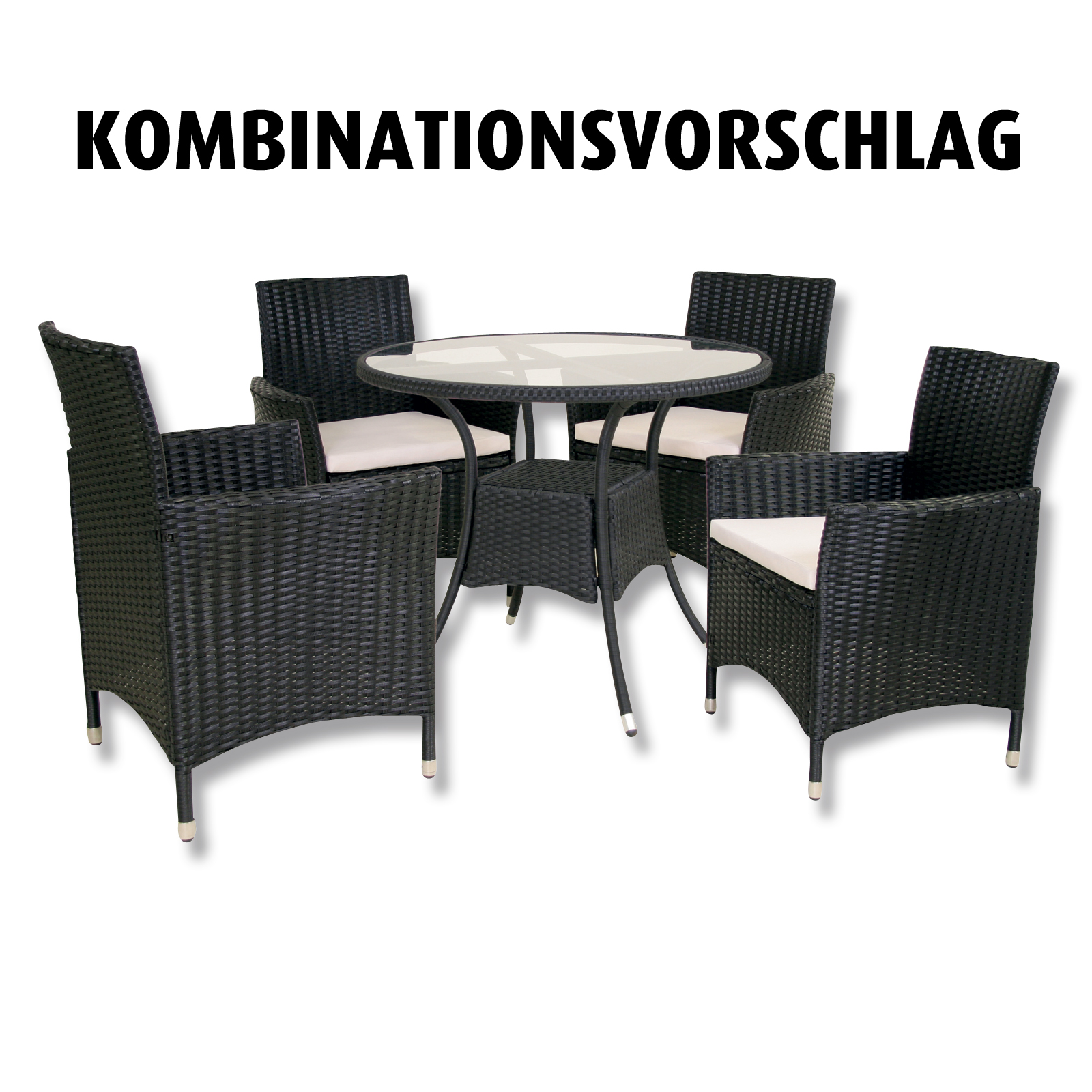 Gardiola Gartentisch - schwarz - Rattan-Optik - rund