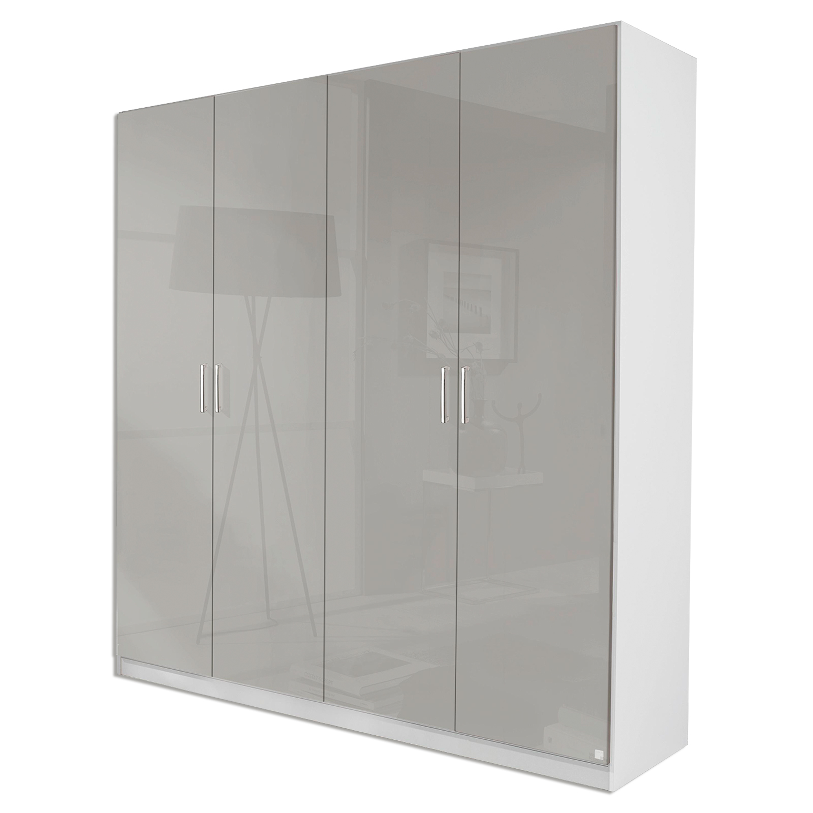 Drehtürenschrank - grau-weiß - 4 Türen