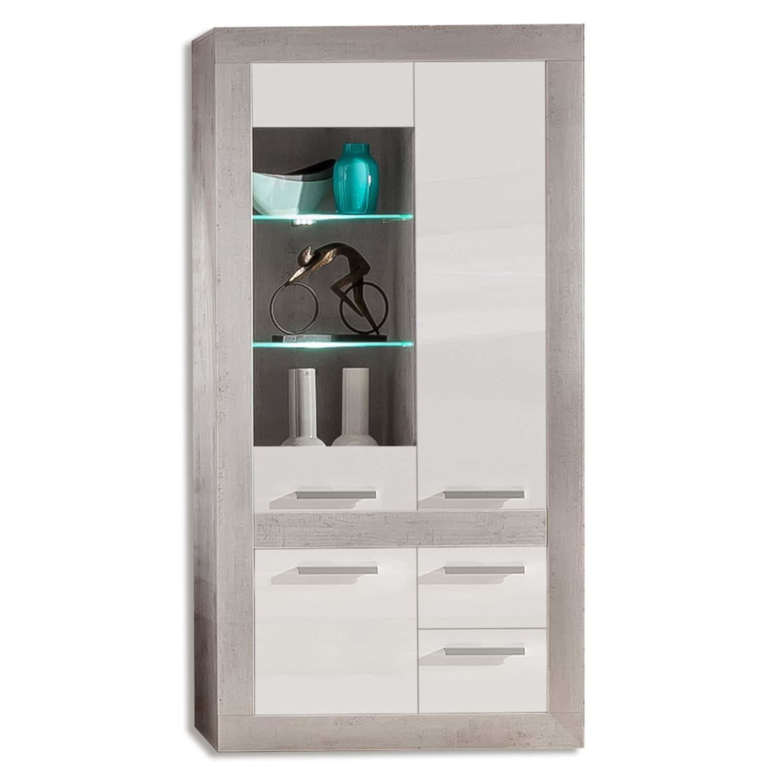 Vitrine - weiß Hochglanz-Beton - mit Beleuchtung
