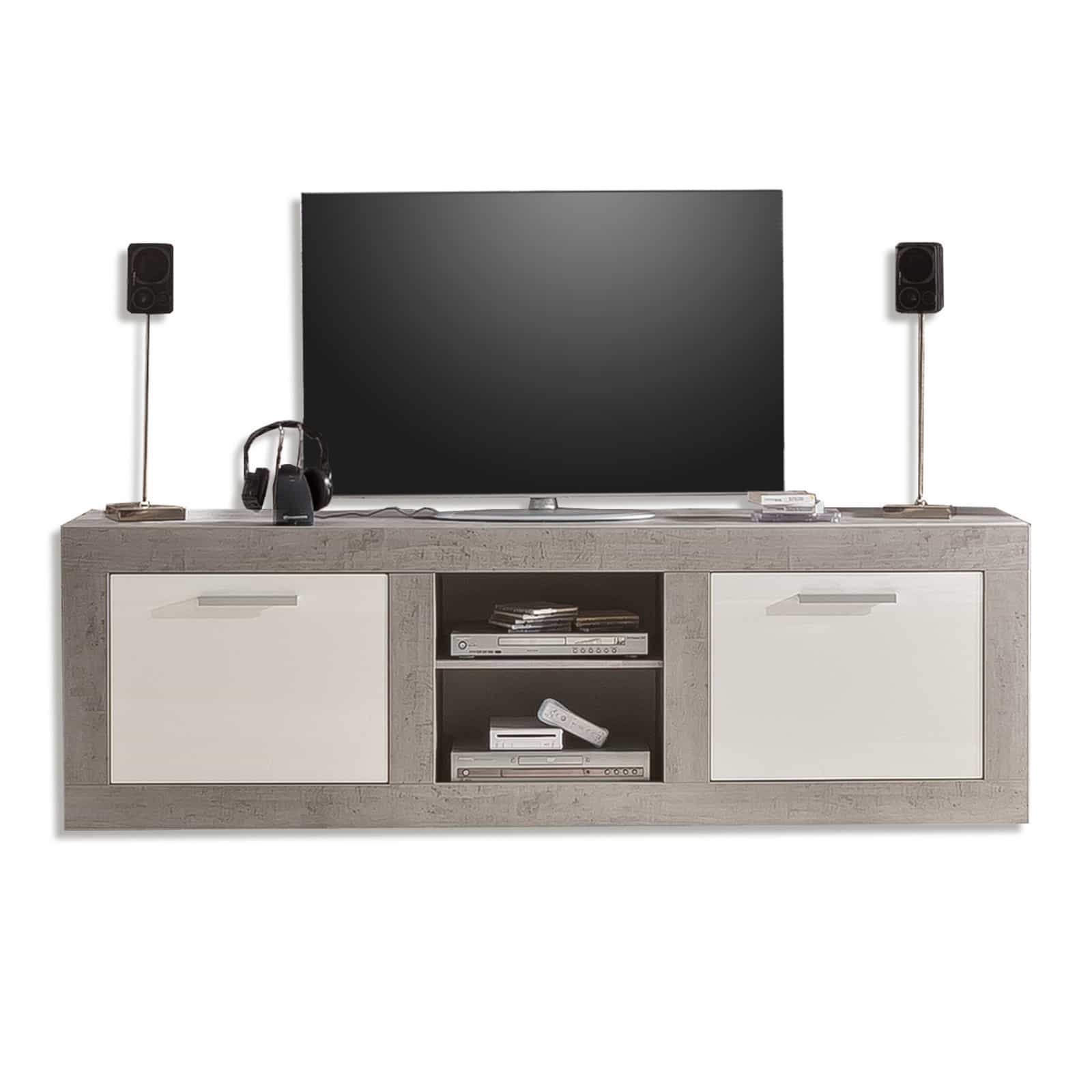 TV-Lowboard - weiß Hochglanz-Beton - 210x69 cm