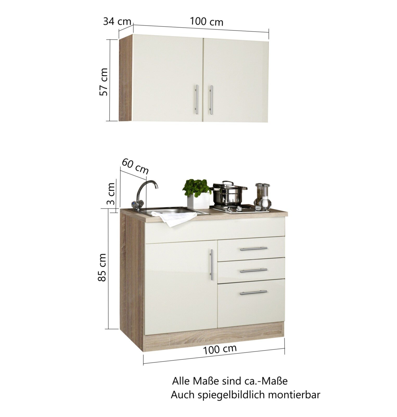Single-Küche TORONTO - weiß - mit Kochfeld - 100 cm | Online bei ROLLER  kaufen