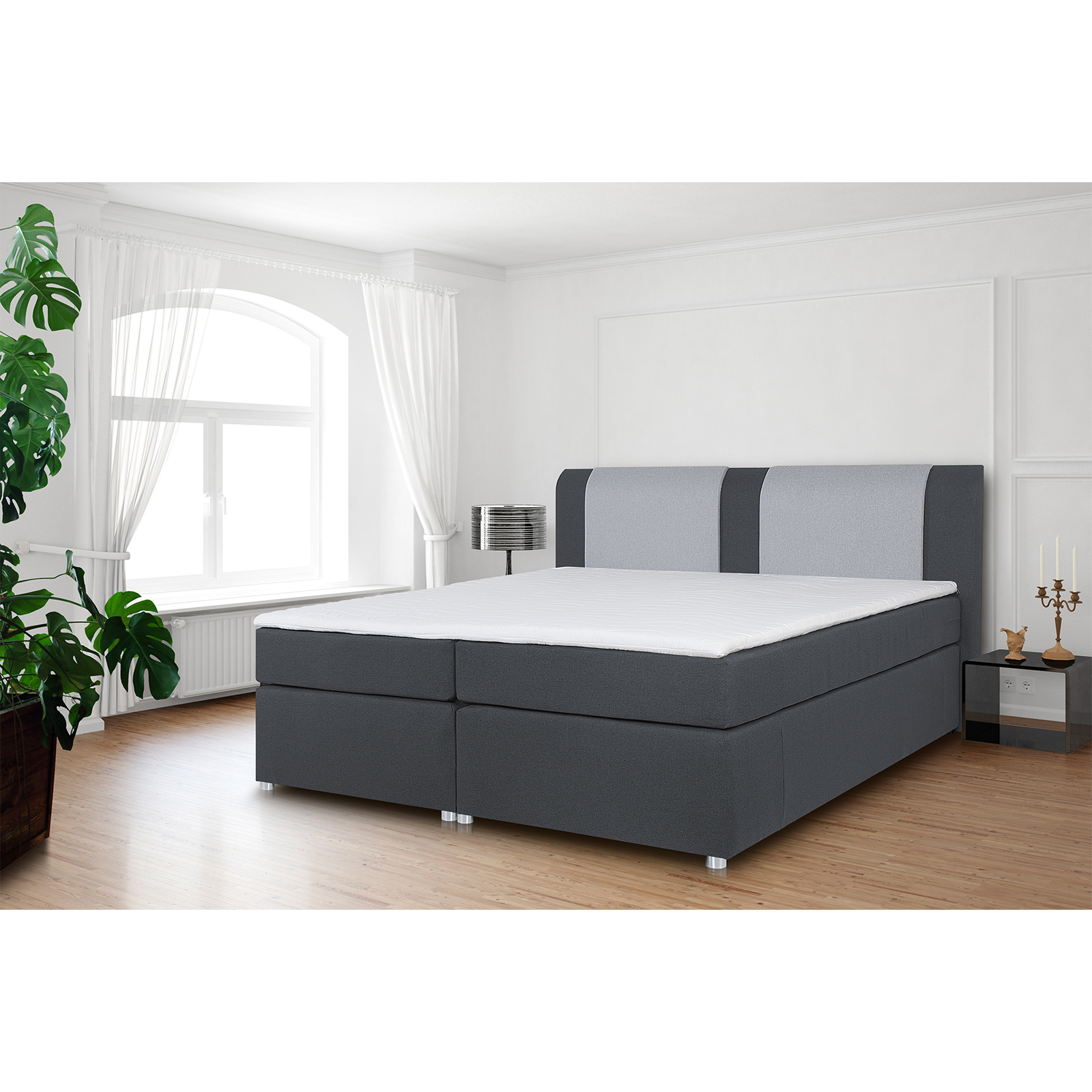 Boxspringbett - dunkelgrau-silber - H3 - 180x200 cm