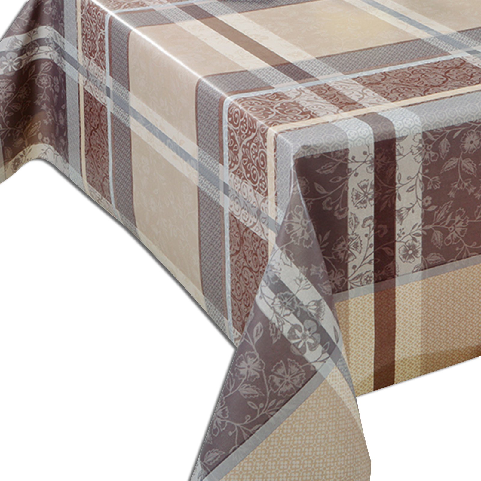 Tischdecke - beige-braun - Karo - 140 cm breit