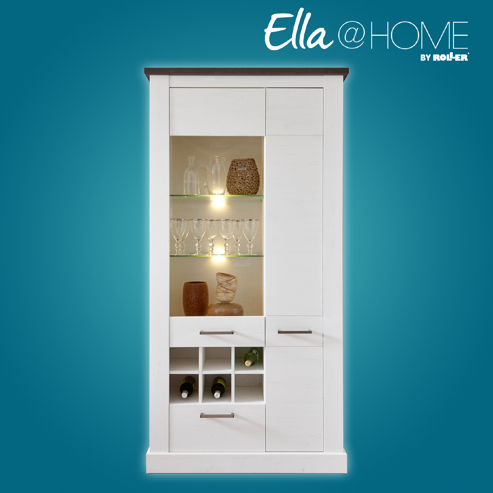 Ella@HOME Vitrine - Pinie weiß - Wenge - 106 cm breit