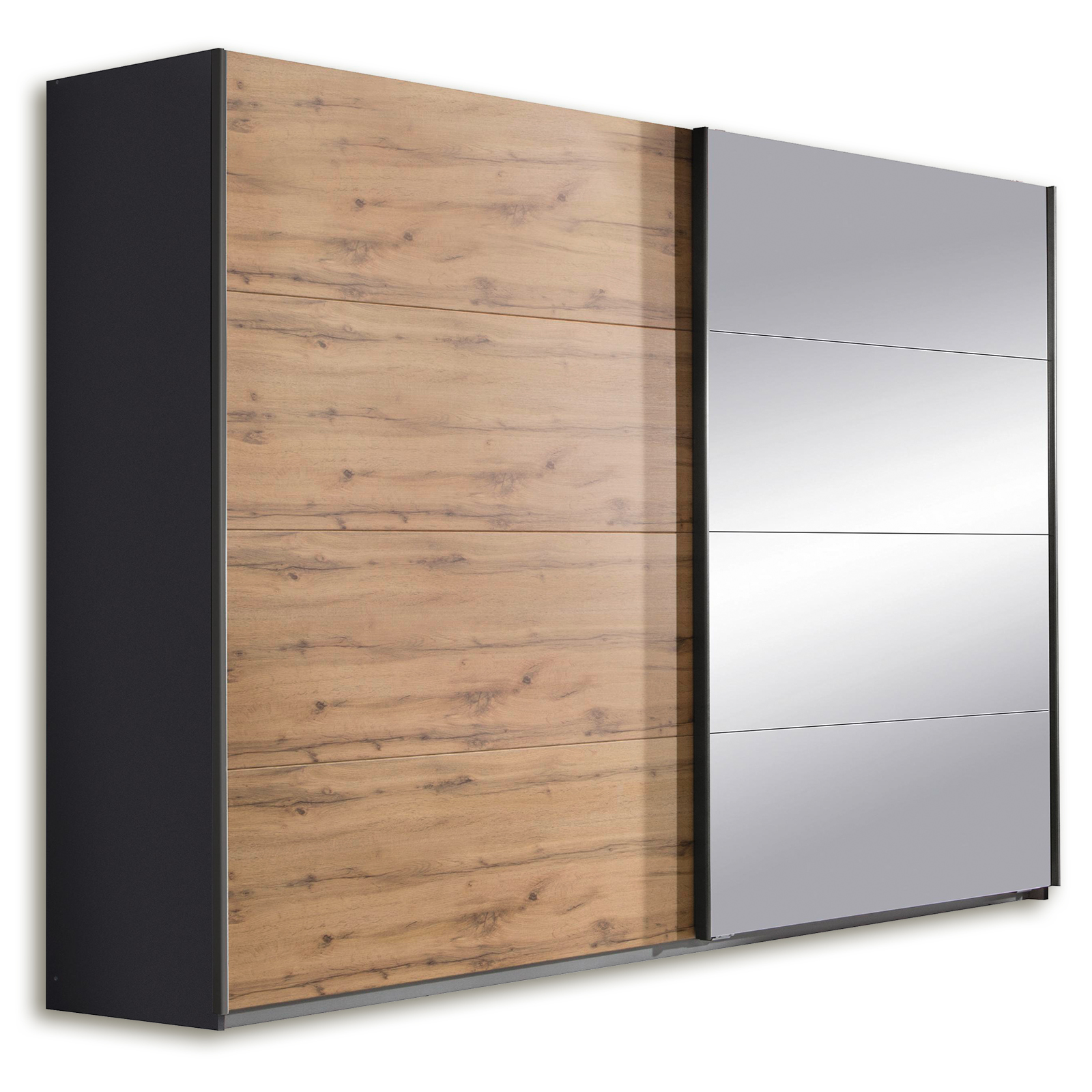 Schwebetürenschrank - grau-metallic - Eiche Wotan - 271 cm