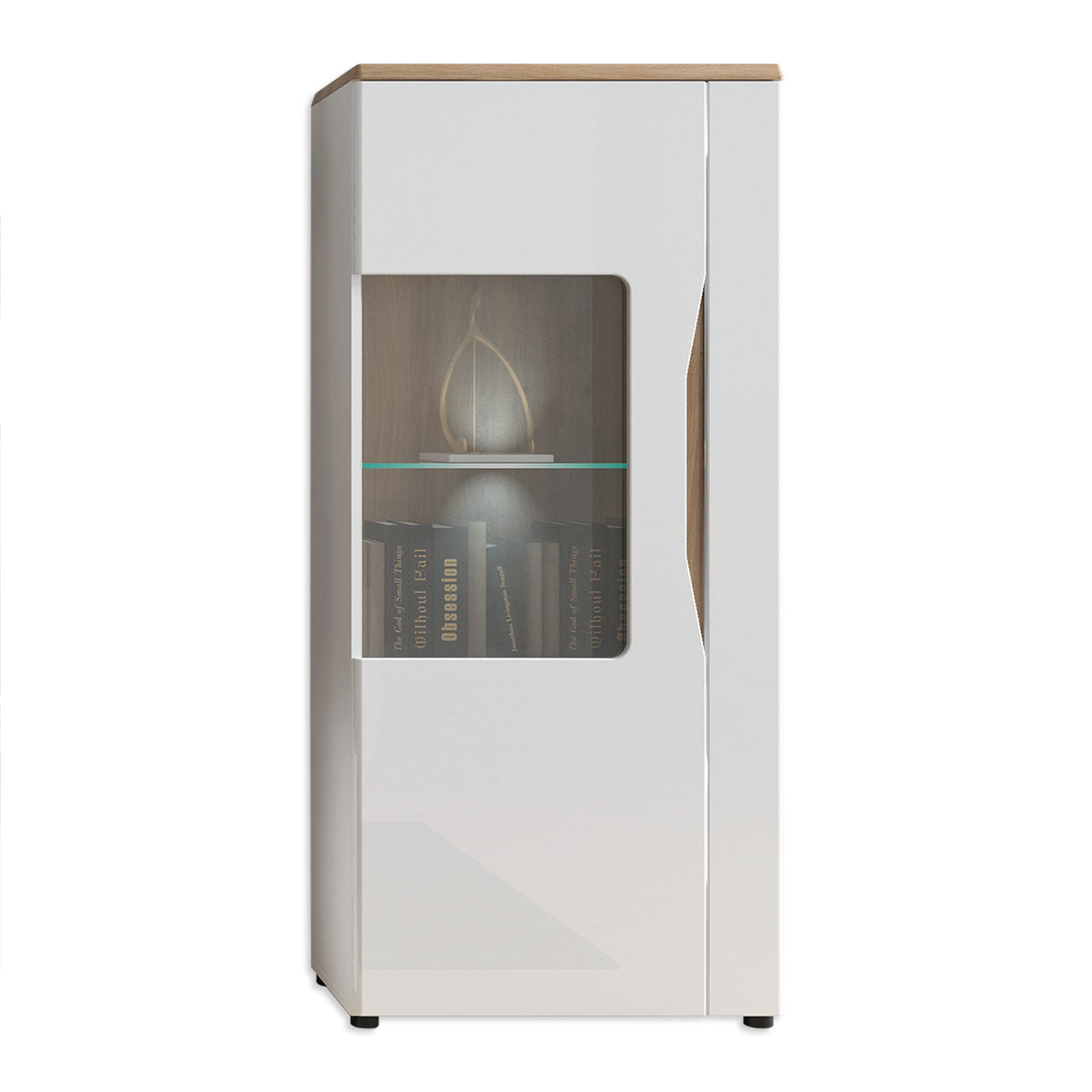 Vitrine - weiß Hochglanz-Alteiche - 166 cm breit