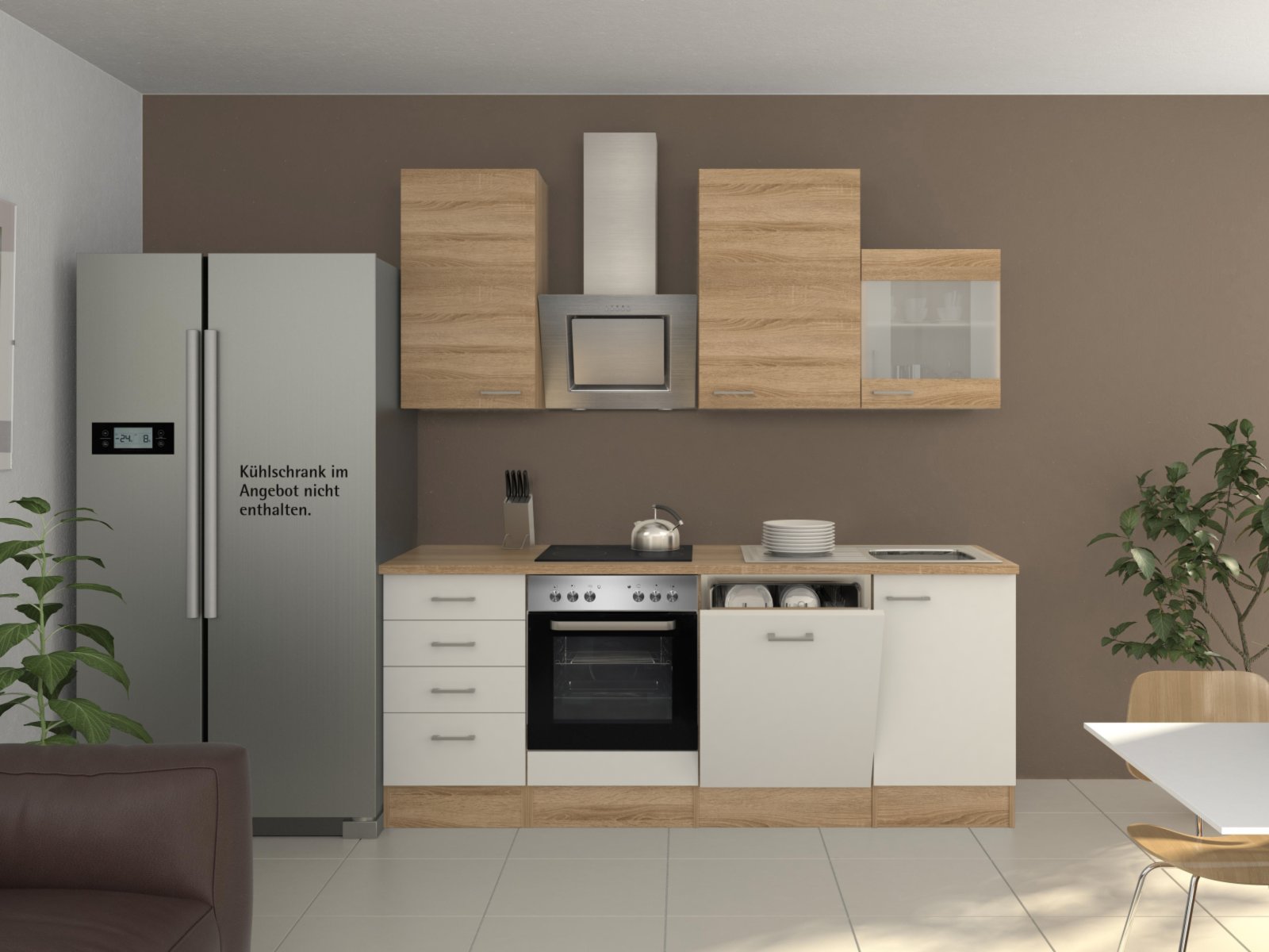 Küchenblock SAMOA - weiß-Sonoma Eiche - mit E-Geräten - 220 cm | Online bei  ROLLER kaufen
