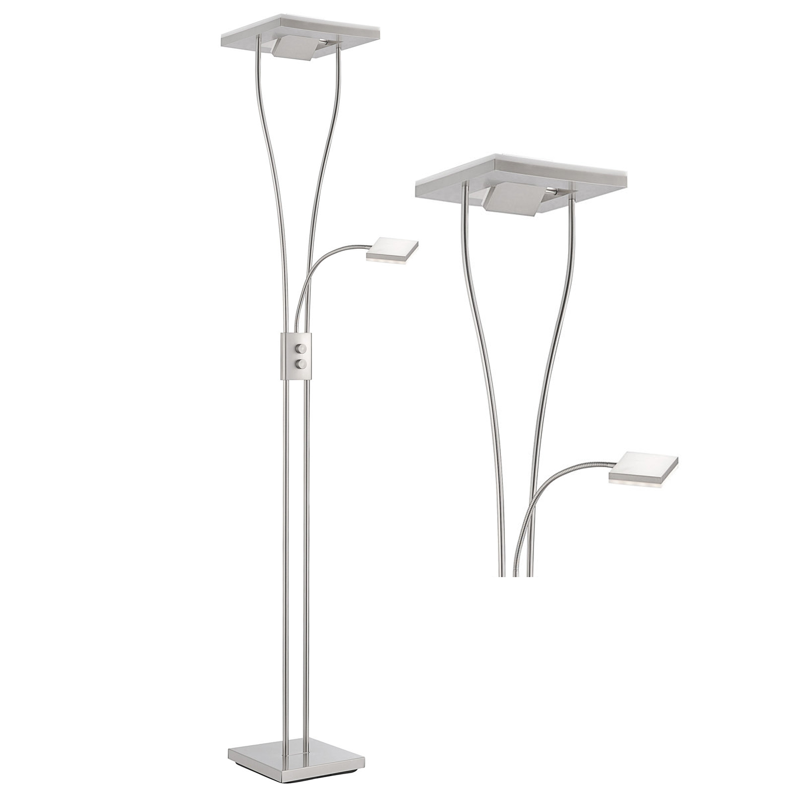 LED-Deckenfluter - mit Leselampe - silber - eckig