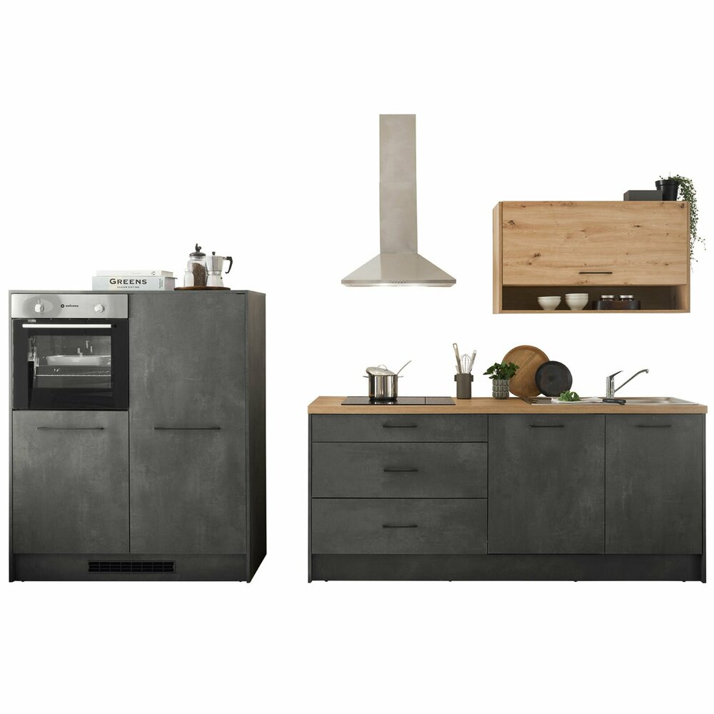 Küchenzeile Kiruna Beton Artisan Eiche mit EGeräten 230+123 cm Online bei ROLLER kaufen