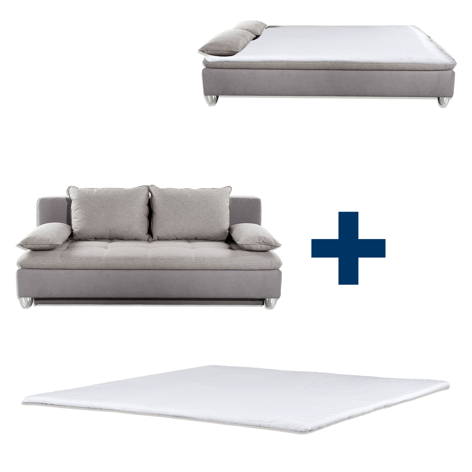 Set - Schlafsofa - grau - mit Topper