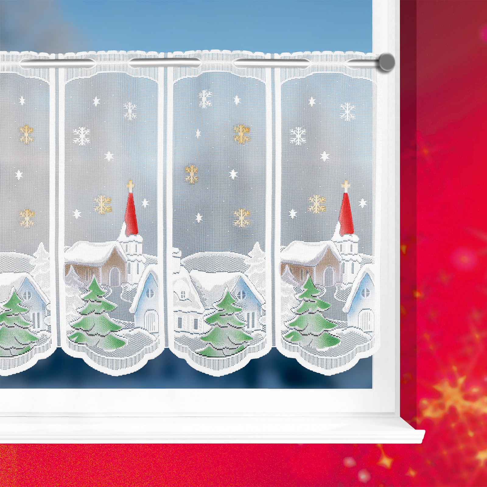 Scheibengardine WINTERLANDSCHAFT - weiß - 130x45 cm