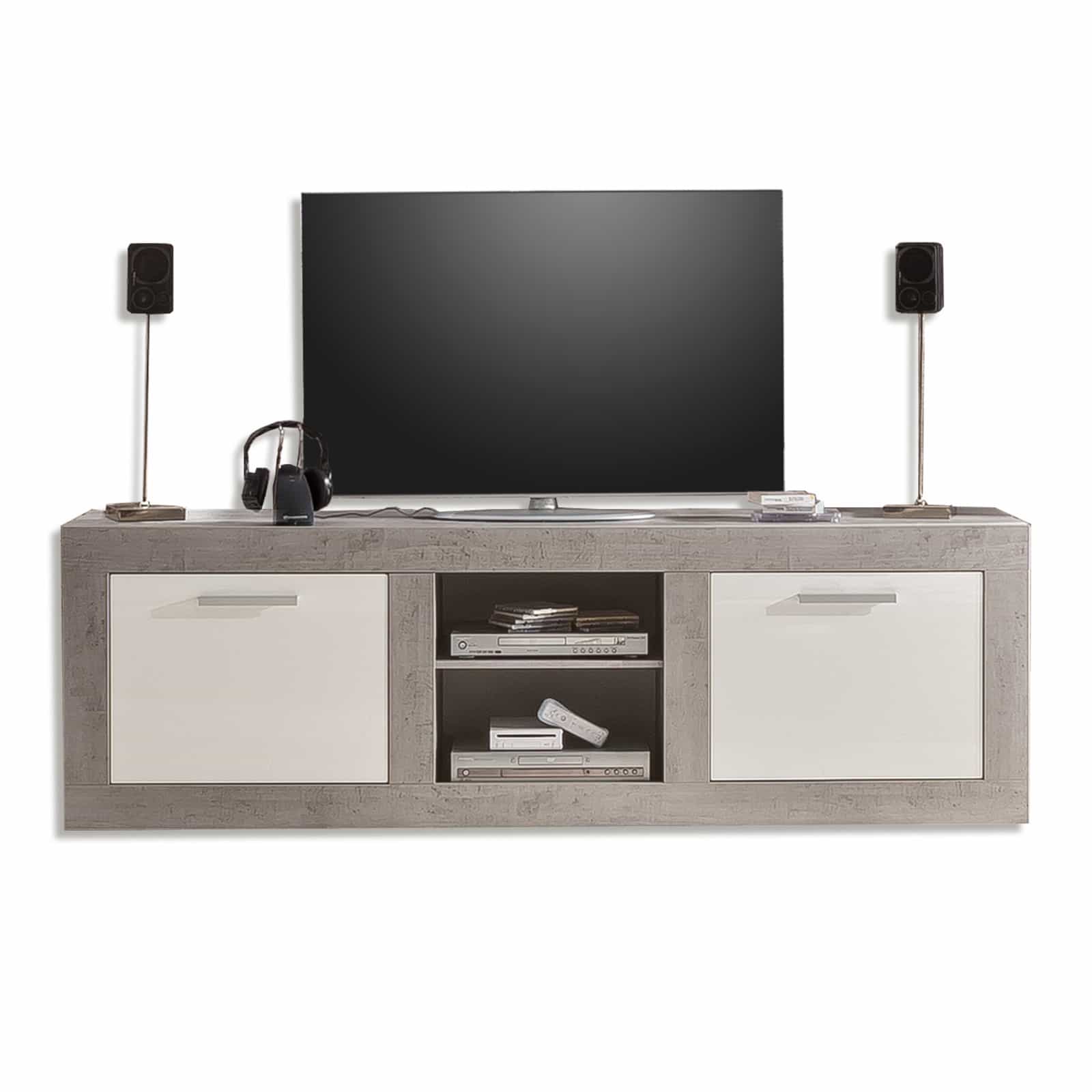 TV-Lowboard - weiß Hochglanz-Beton - 210x69 cm