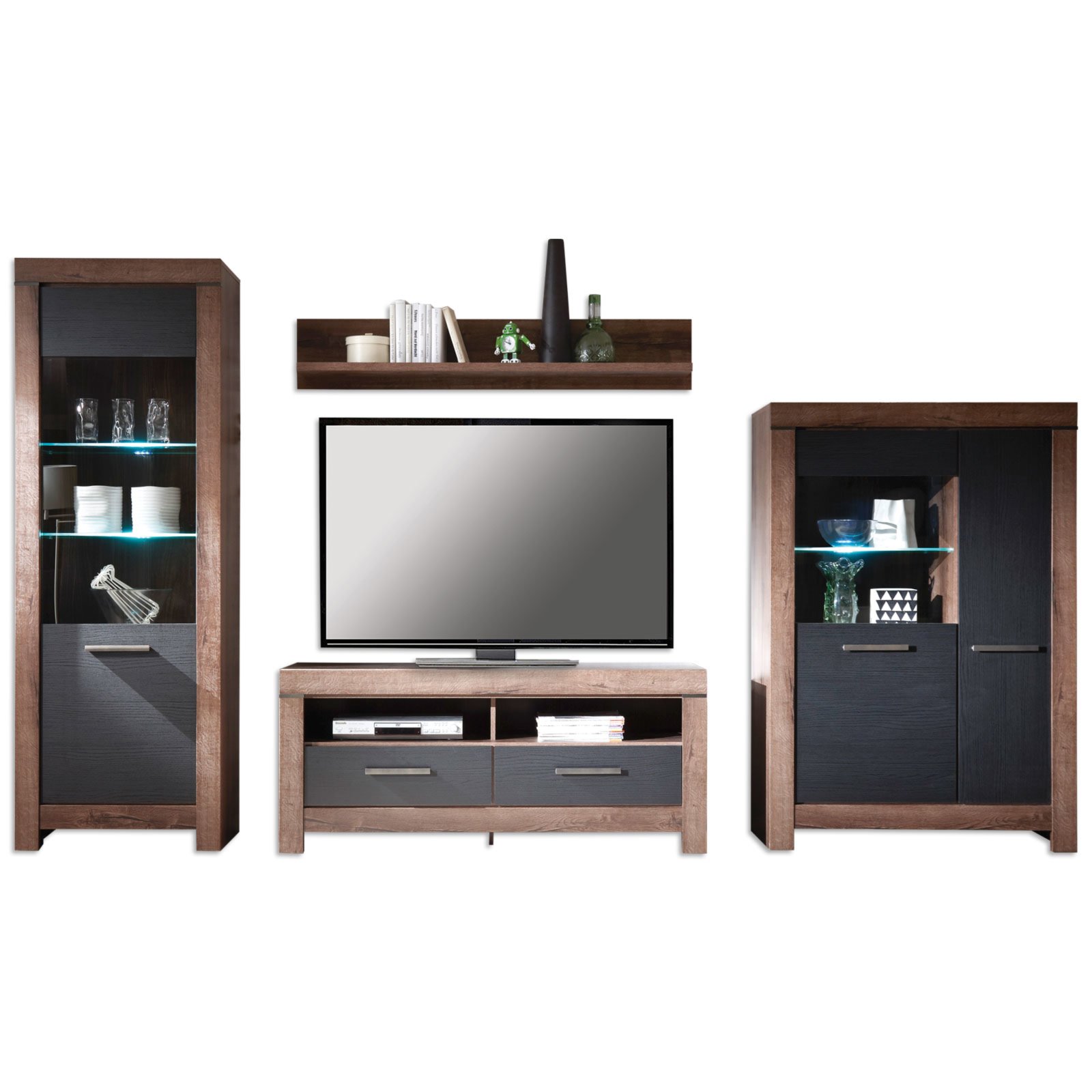 4-teiliges Wohnwand-Set BALIN - Schlammeiche-Schwarzeiche | Wohnwände