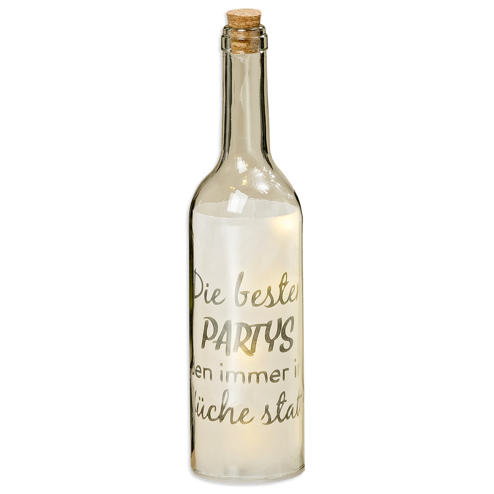 LED-Dekoflasche - Glas - mit Spruch - 30 cm hoch