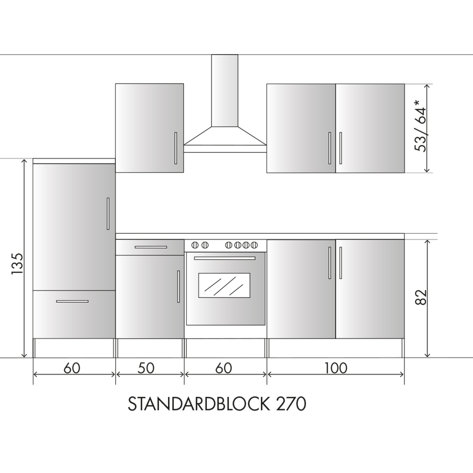 Küchenblock - weiß Hochglanz - Betonoptik - 270 cm