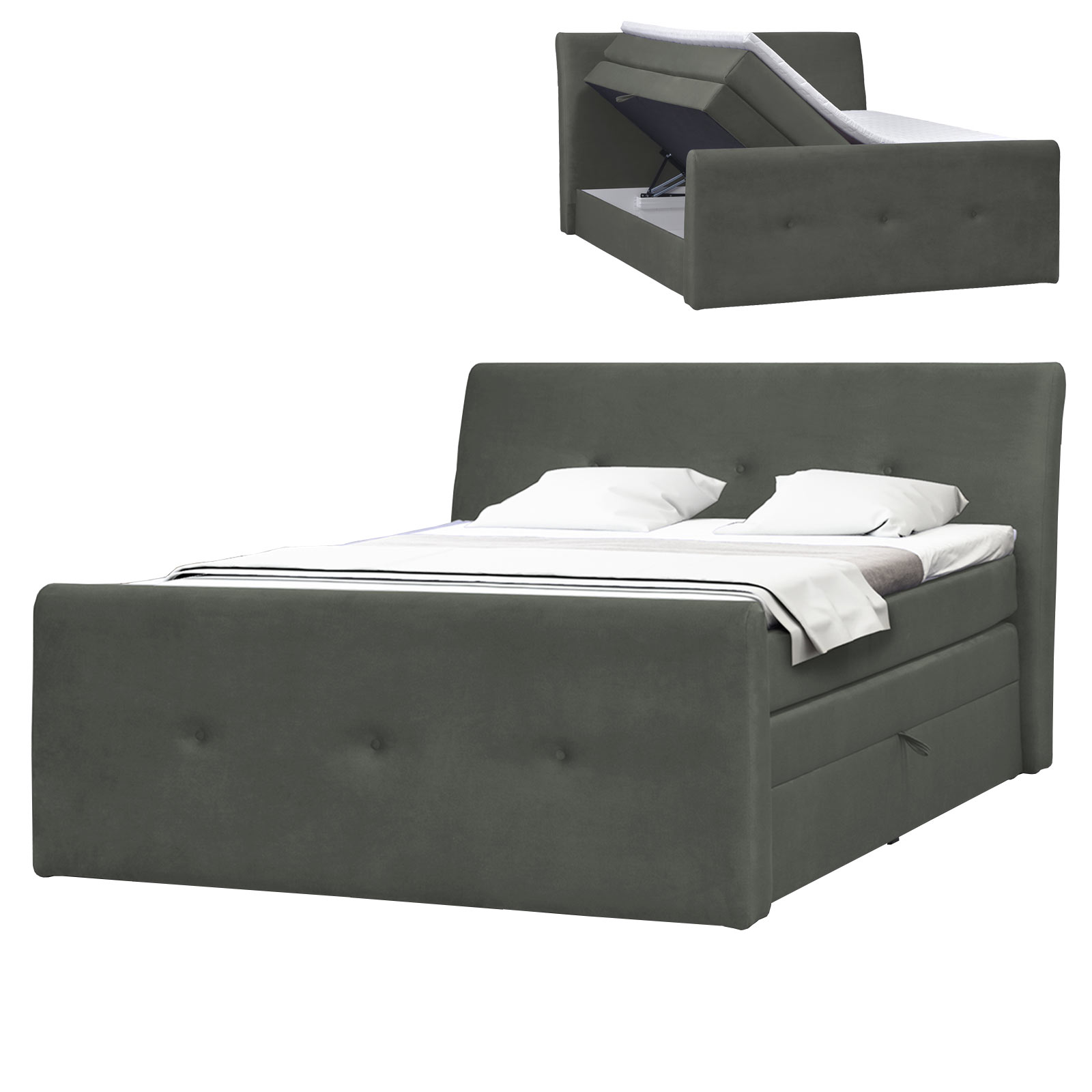 Boxspringbett - silber - H2 - Samtoptik - 180x200 cm